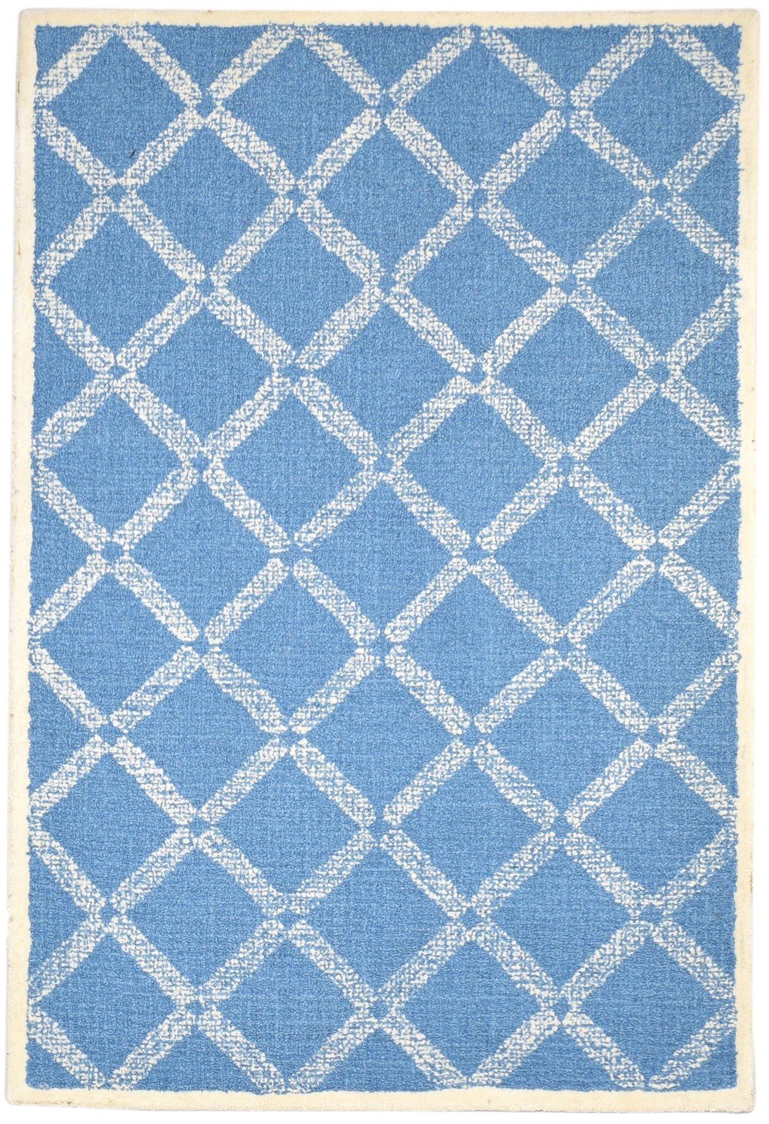 Hand Tufted Blue Wool Rug 4' X 6' Modern Scandinavian Geometric Room Size Carpet 