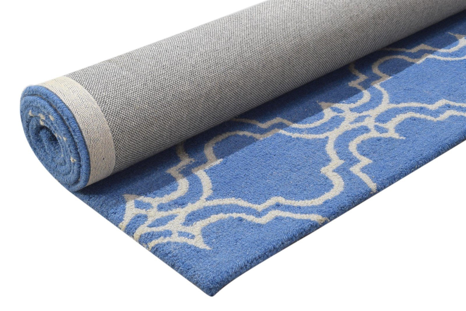 Blue Wool Rug 4' X 6' Modern Hand Tufted Moroccan Trellis Room Size Carpet 