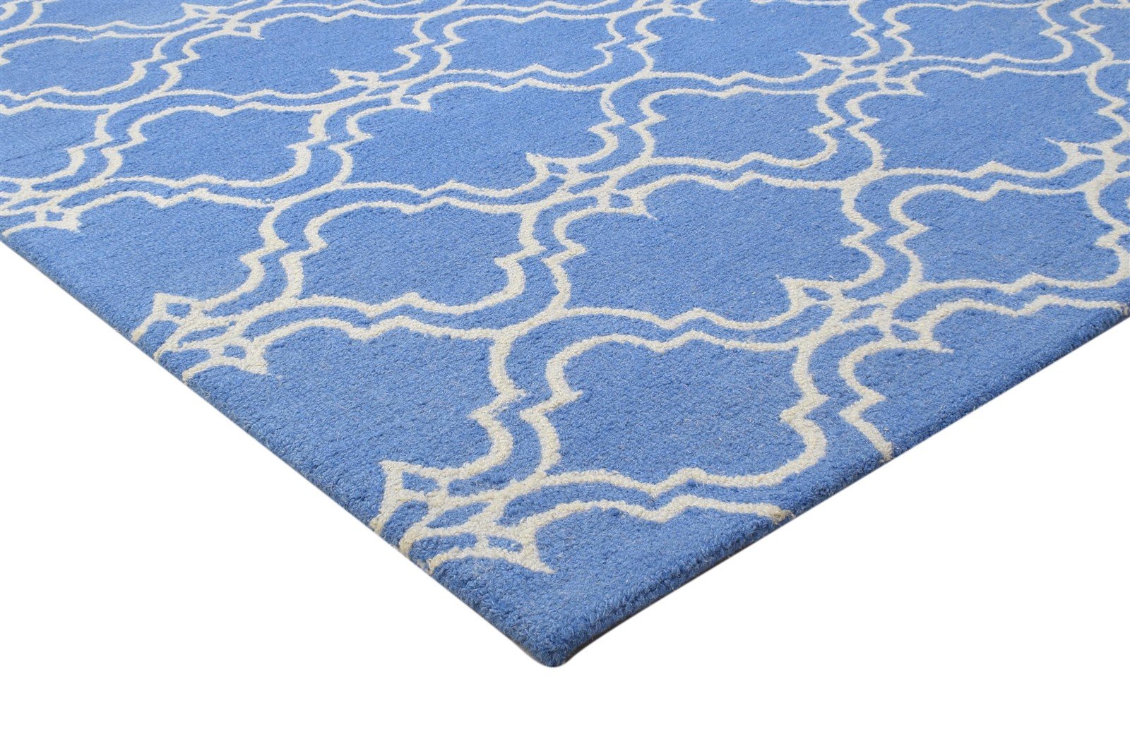 Blue Wool Rug 4' X 6' Modern Hand Tufted Moroccan Trellis Room Size Carpet 