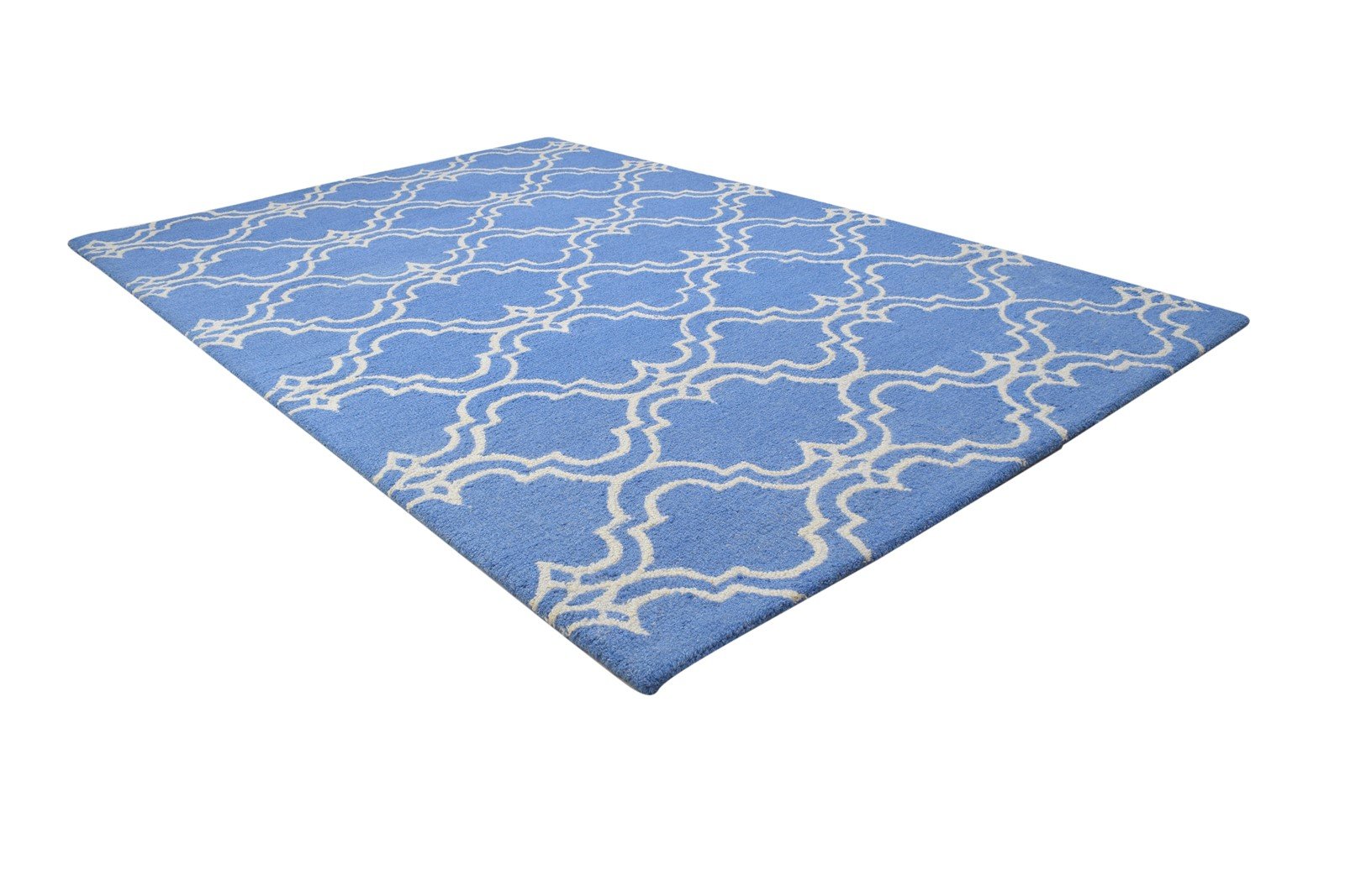 Blue Wool Rug 4' X 6' Modern Hand Tufted Moroccan Trellis Room Size Carpet 