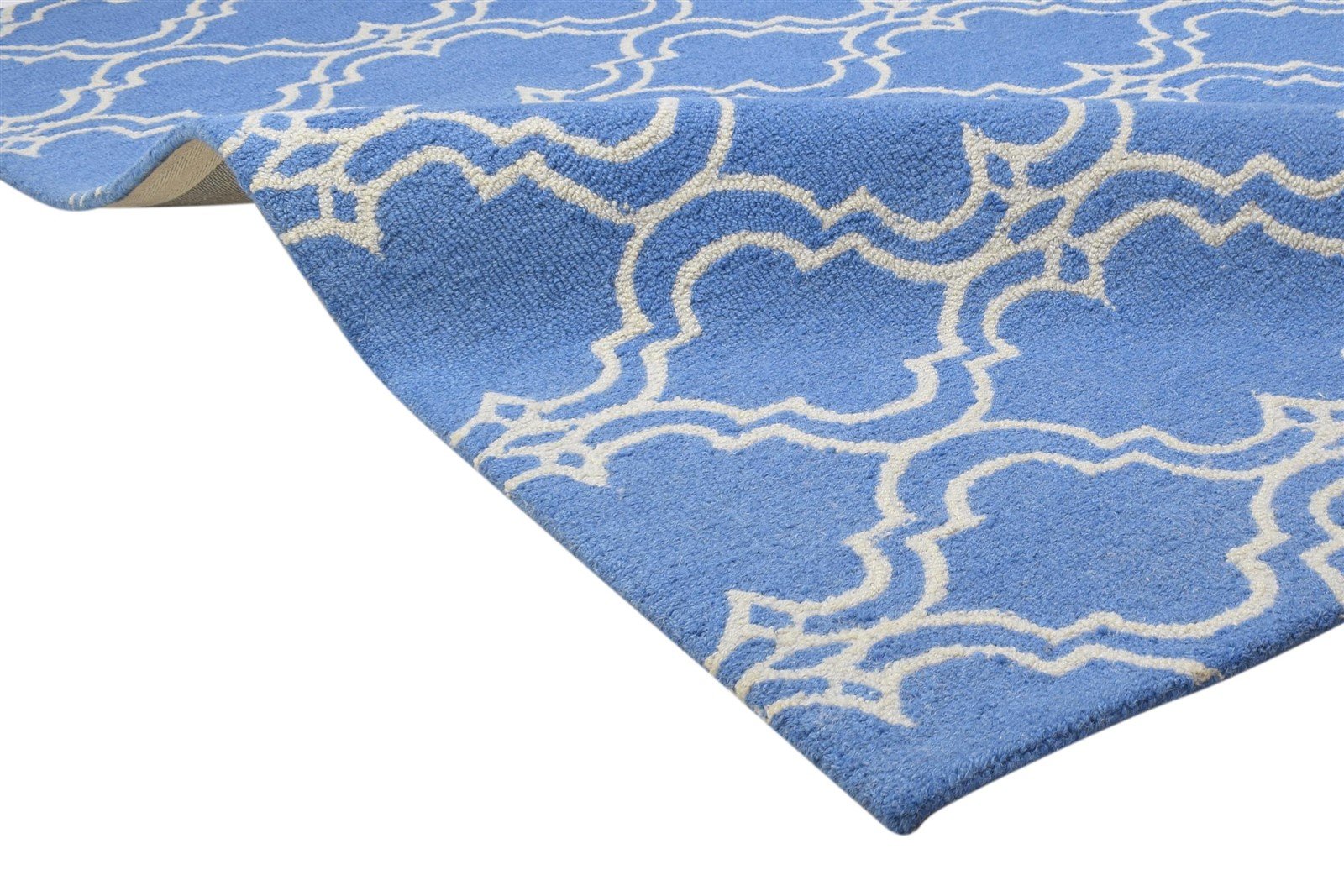 Blue Wool Rug 4' X 6' Modern Hand Tufted Moroccan Trellis Room Size Carpet 