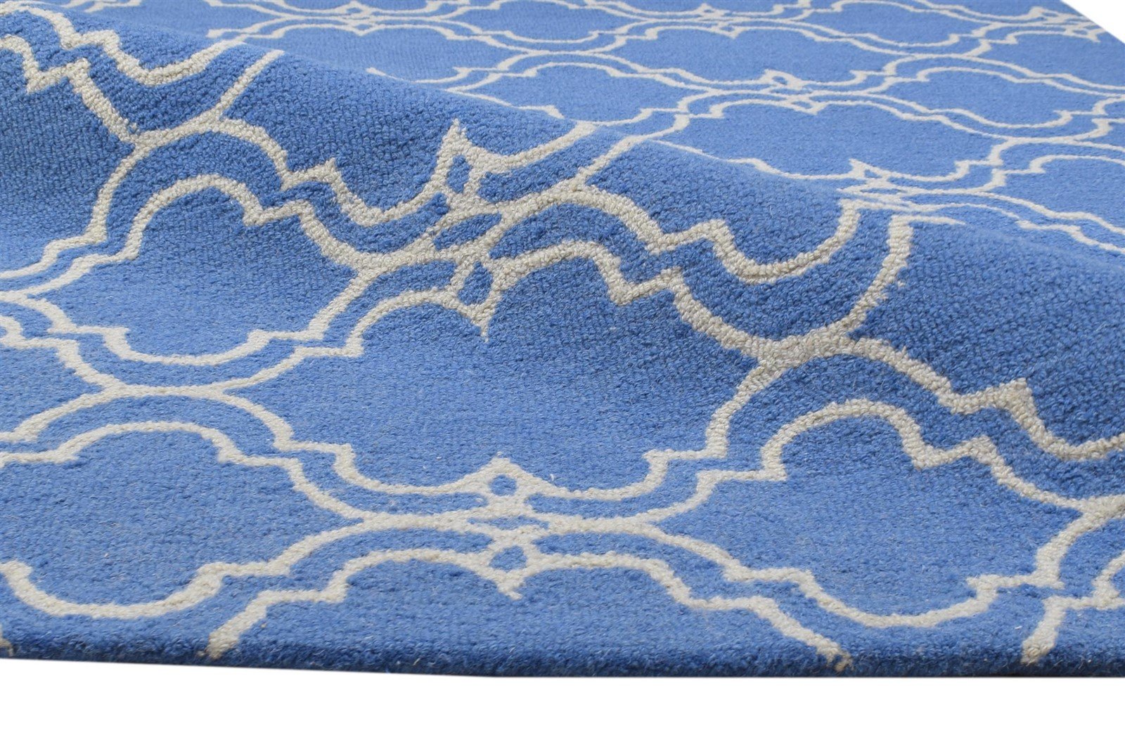 Blue Wool Rug 4' X 6' Modern Hand Tufted Moroccan Trellis Room Size Carpet 