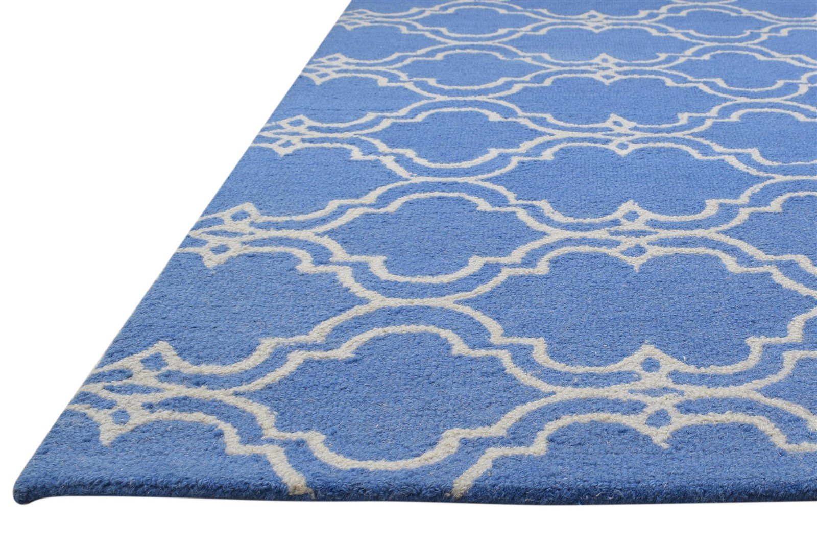 Blue Wool Rug 4' X 6' Modern Hand Tufted Moroccan Trellis Room Size Carpet 