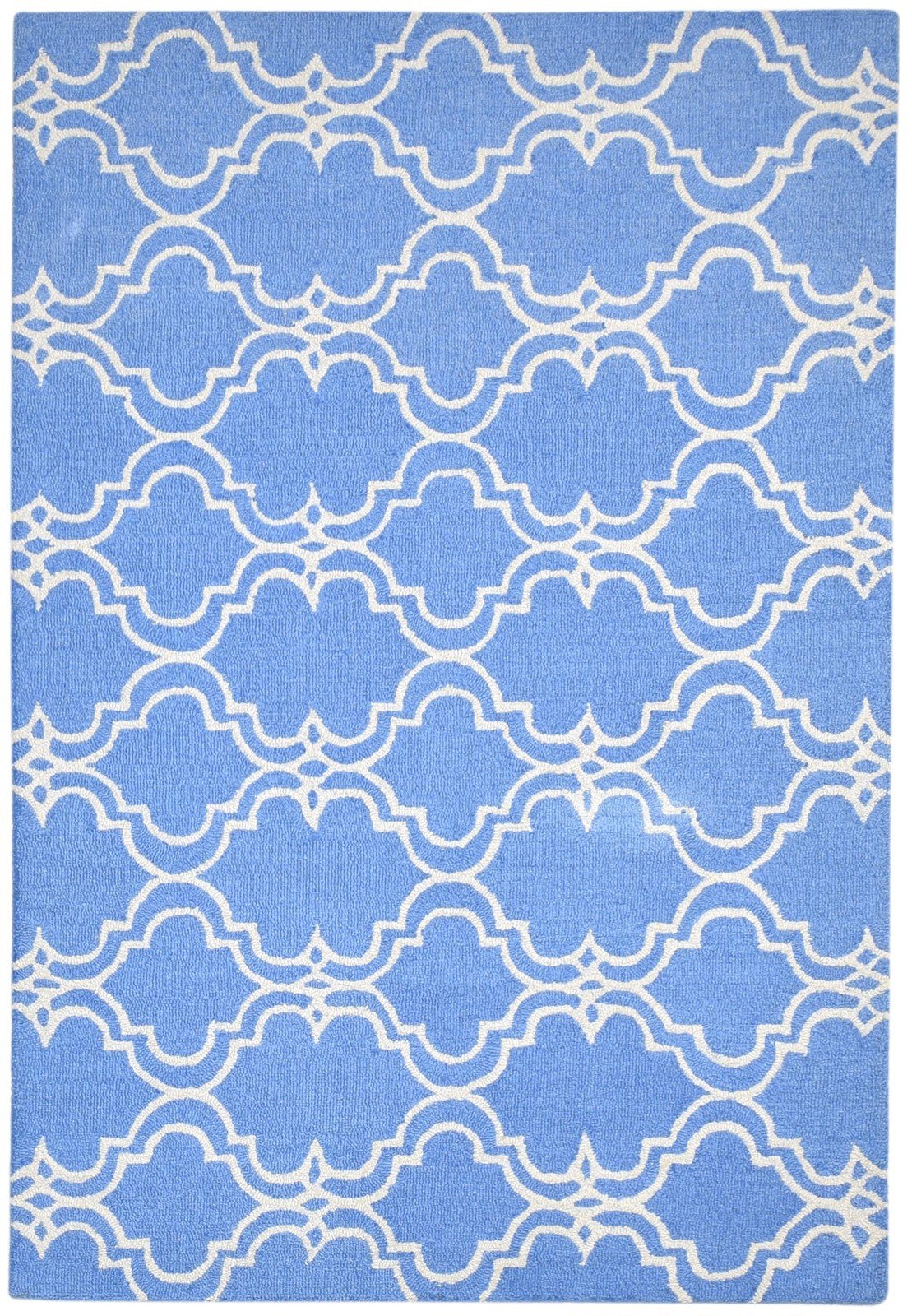 Blue Wool Rug 4' X 6' Modern Hand Tufted Moroccan Trellis Room Size Carpet 