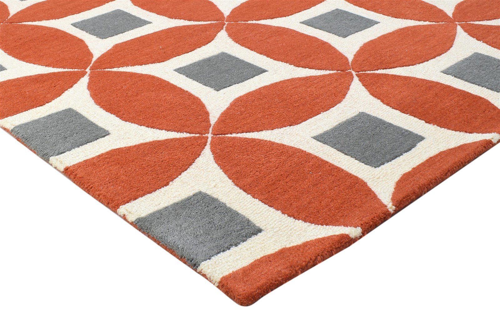 100% Wool Orange Rug 4X6 Modern Hand Tufted Moroccan Geometric Room Size Carpet 