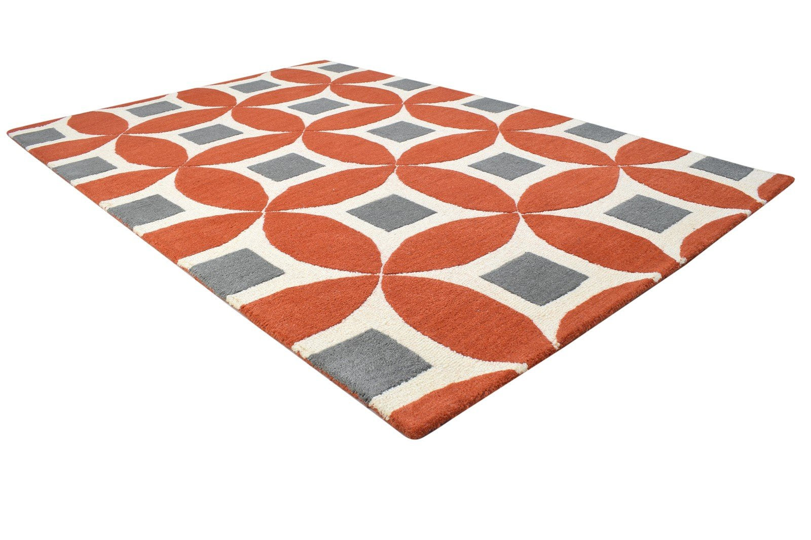 100% Wool Orange Rug 4X6 Modern Hand Tufted Moroccan Geometric Room Size Carpet 