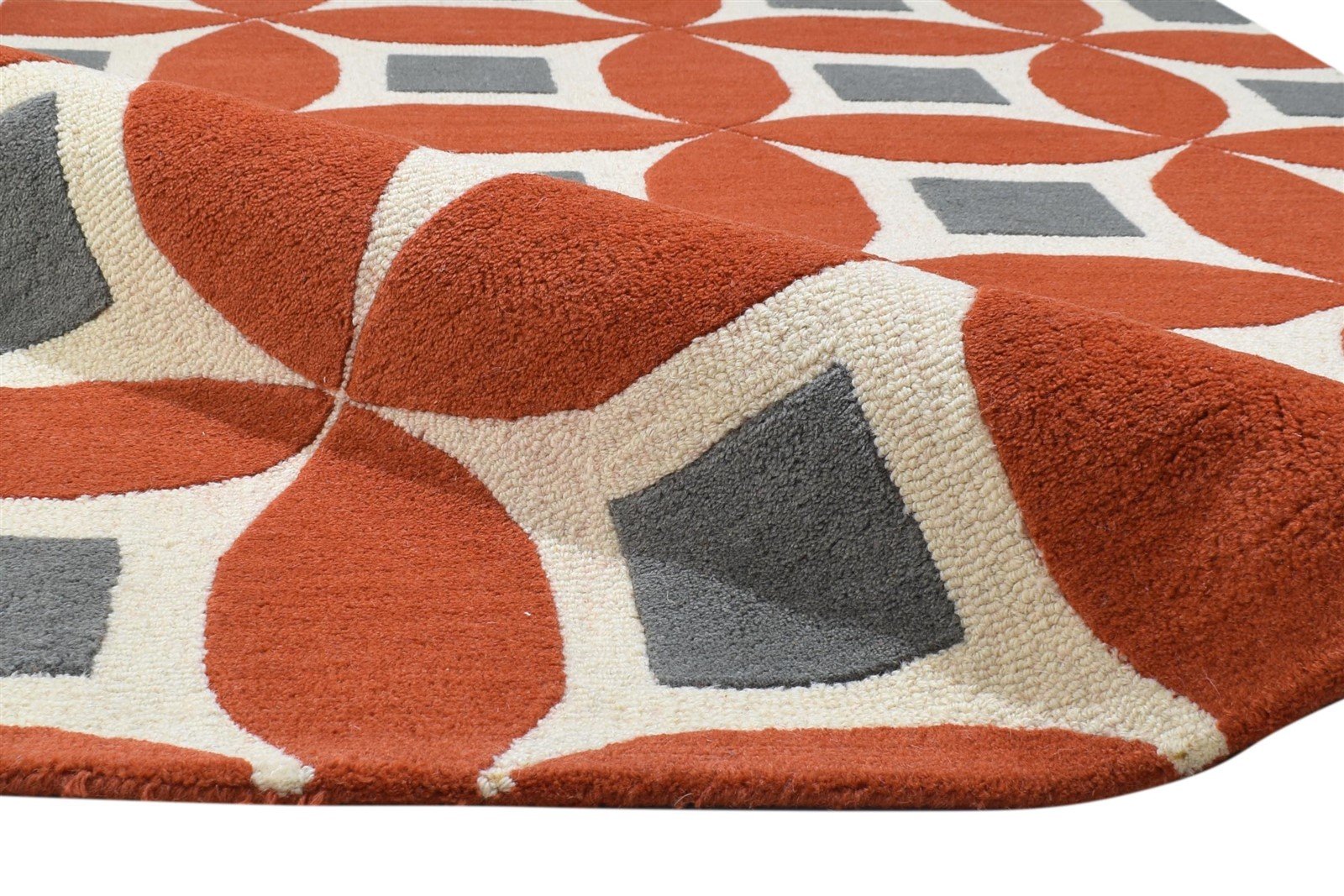 100% Wool Orange Rug 4X6 Modern Hand Tufted Moroccan Geometric Room Size Carpet 