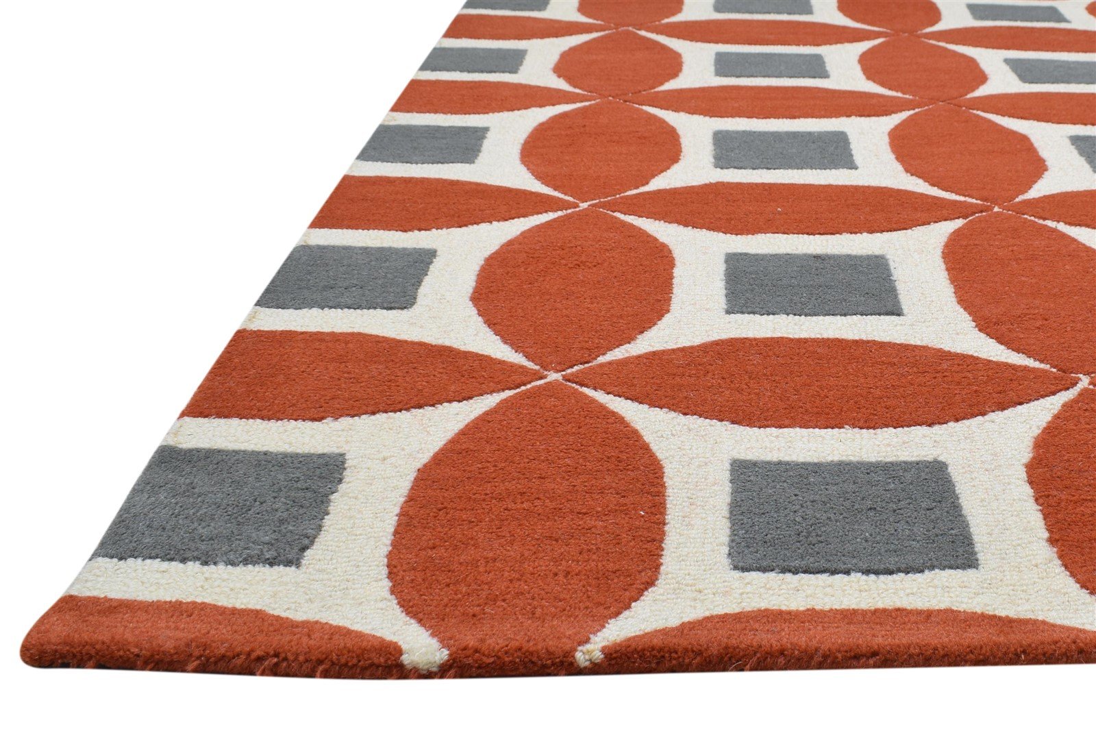 100% Wool Orange Rug 4X6 Modern Hand Tufted Moroccan Geometric Room Size Carpet 