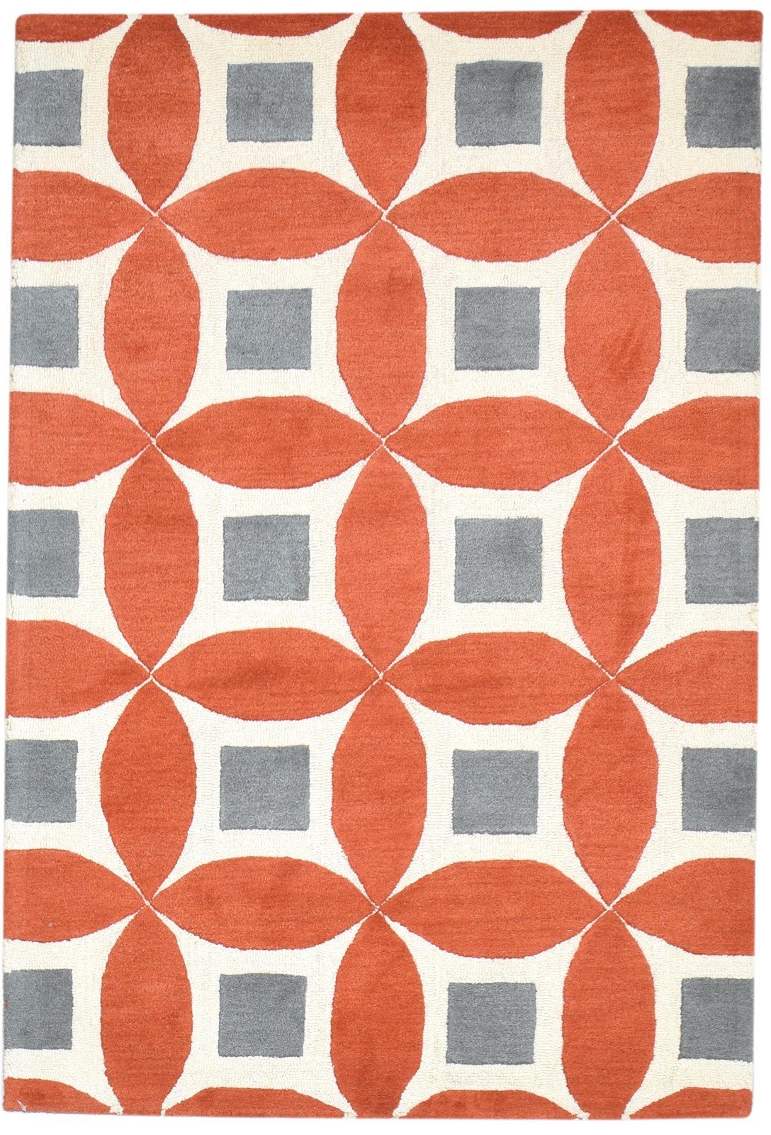 100% Wool Orange Rug 4X6 Modern Hand Tufted Moroccan Geometric Room Size Carpet 