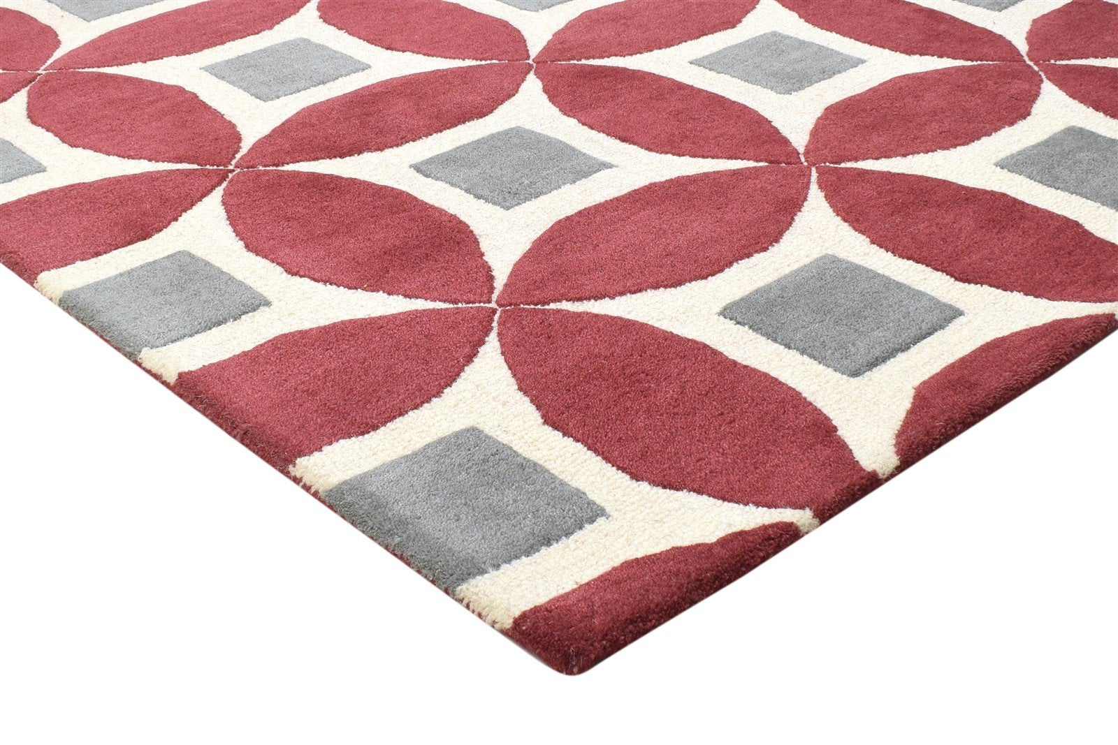 Hand Tufted Red Wool Rug 4' X 6' Modern Moroccan Geometric Room Size Carpet 