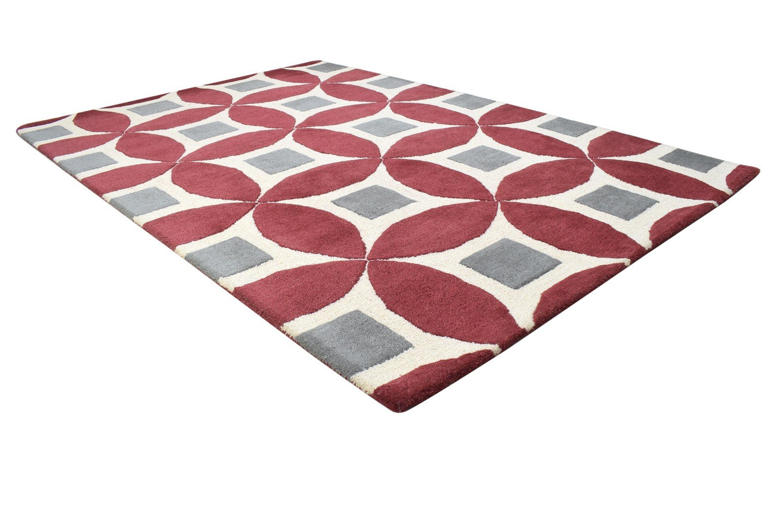 Hand Tufted Red Wool Rug 4' X 6' Modern Moroccan Geometric Room Size Carpet 