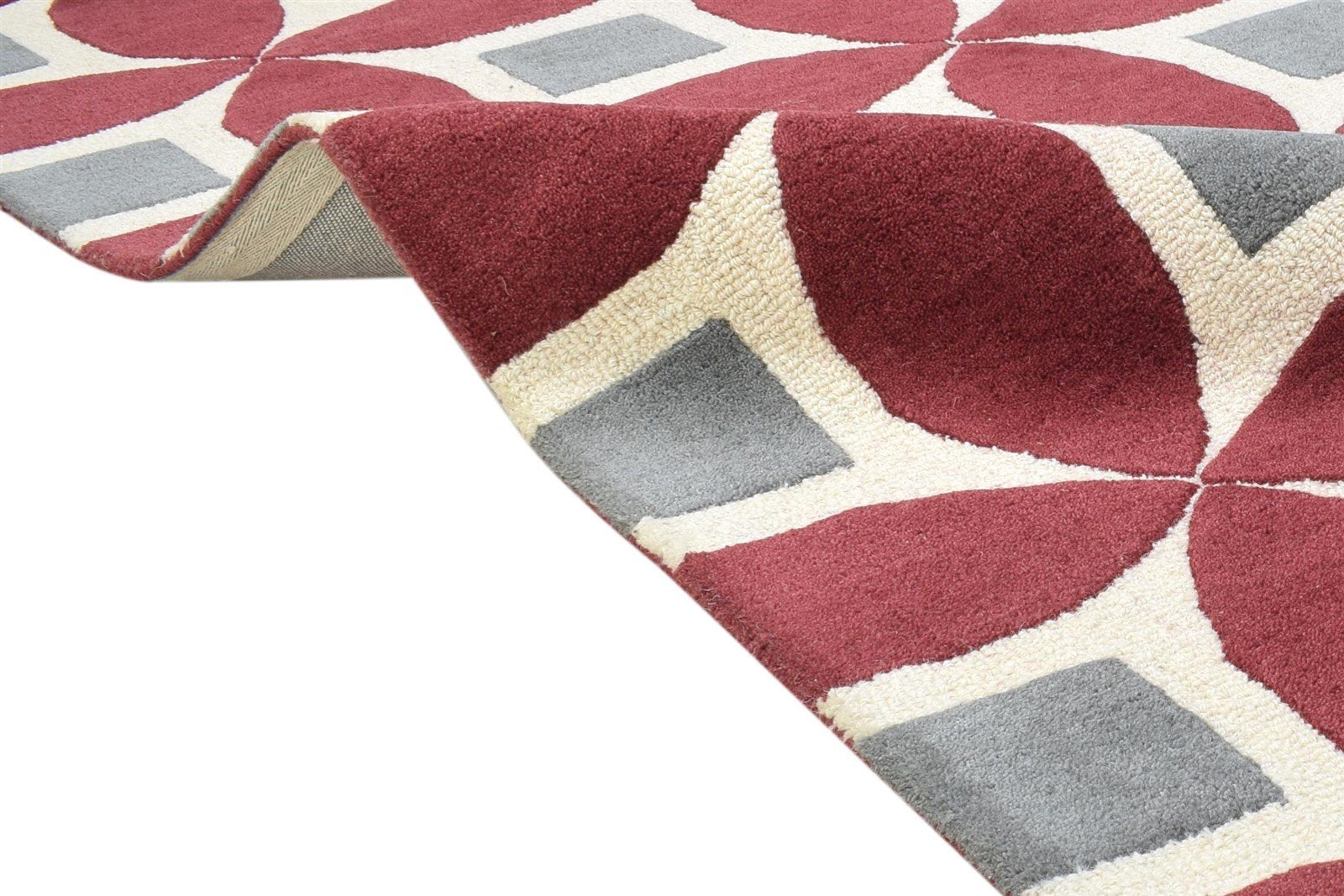 Hand Tufted Red Wool Rug 4' X 6' Modern Moroccan Geometric Room Size Carpet 