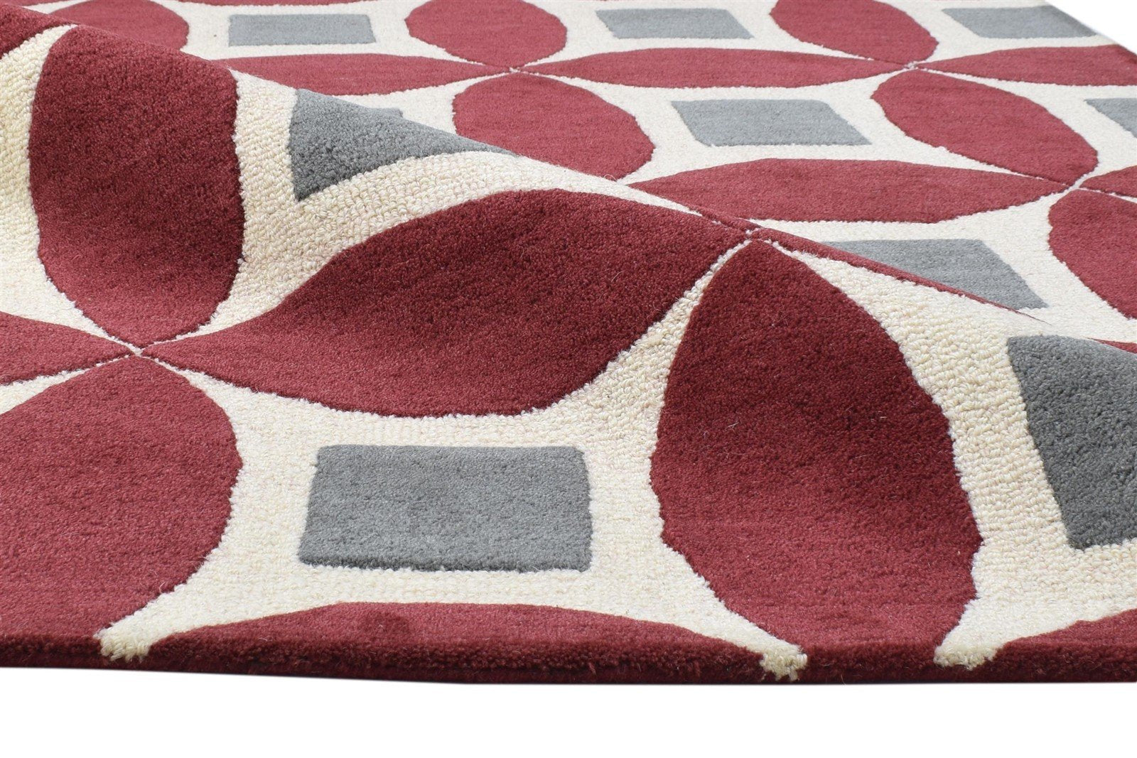 Hand Tufted Red Wool Rug 4' X 6' Modern Moroccan Geometric Room Size Carpet 