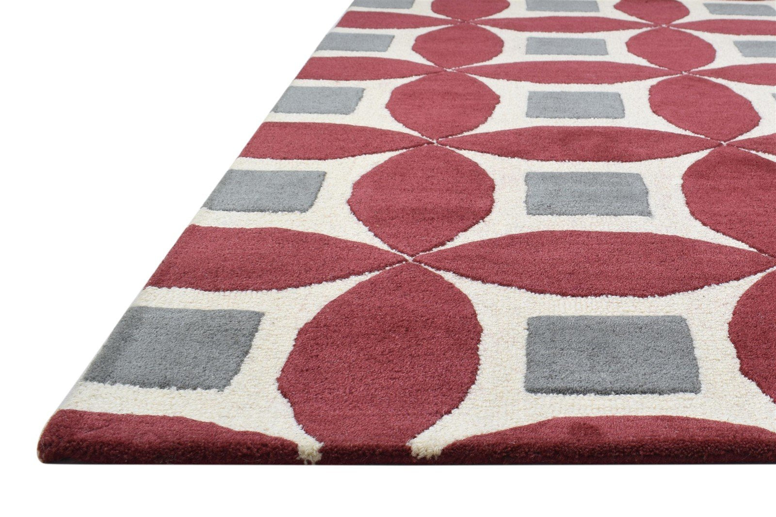 Hand Tufted Red Wool Rug 4' X 6' Modern Moroccan Geometric Room Size Carpet 