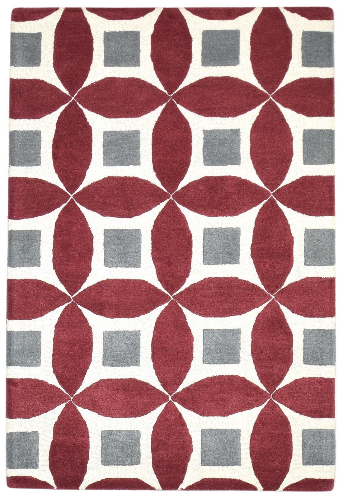 Hand Tufted Red Wool Rug 4' X 6' Modern Moroccan Geometric Room Size Carpet 