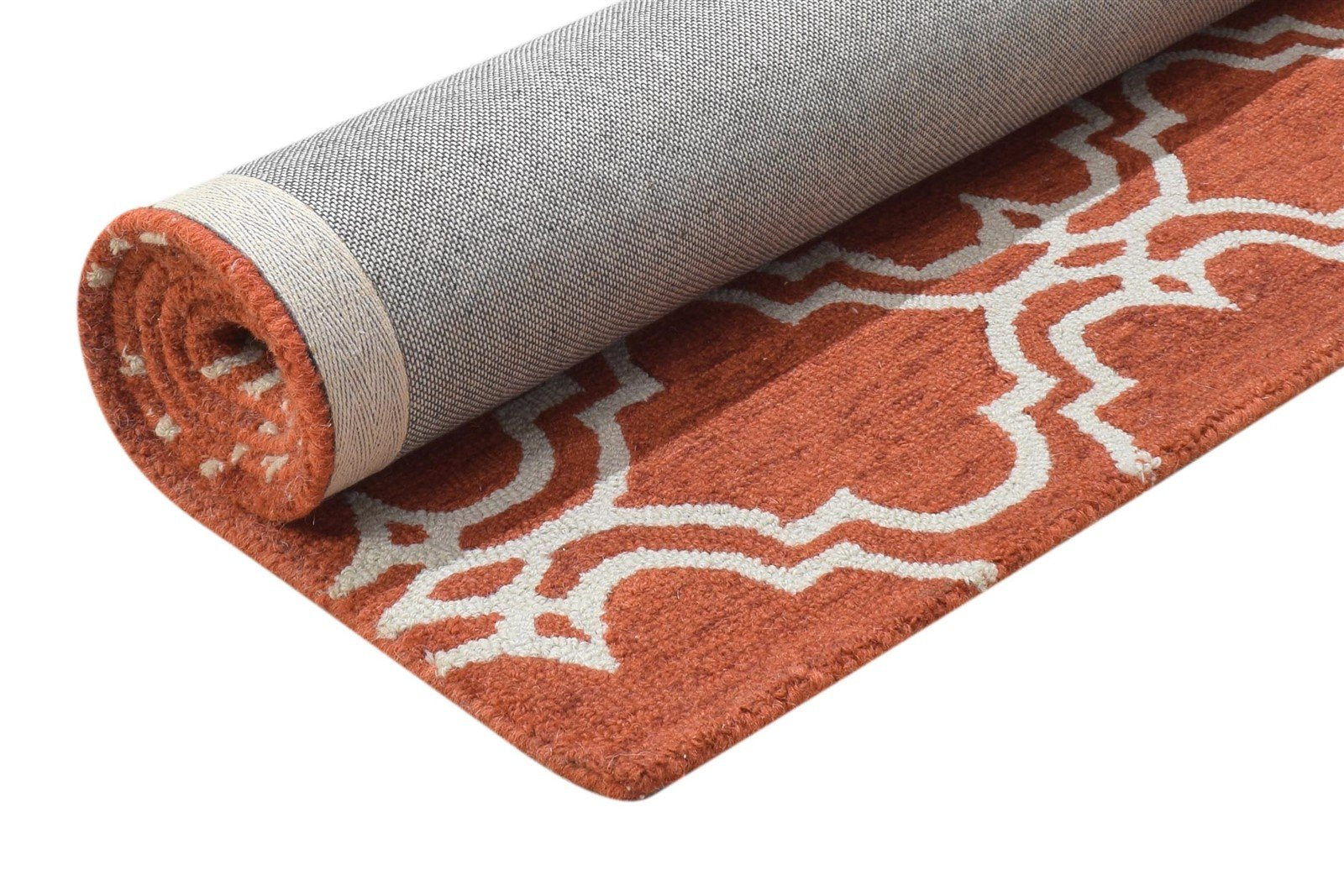 100% Wool Orange Rug 4X6 Modern Hand Tufted Moroccan Trellis Room Size Carpet 