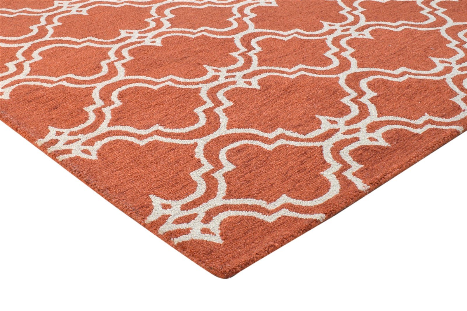 100% Wool Orange Rug 4X6 Modern Hand Tufted Moroccan Trellis Room Size Carpet 