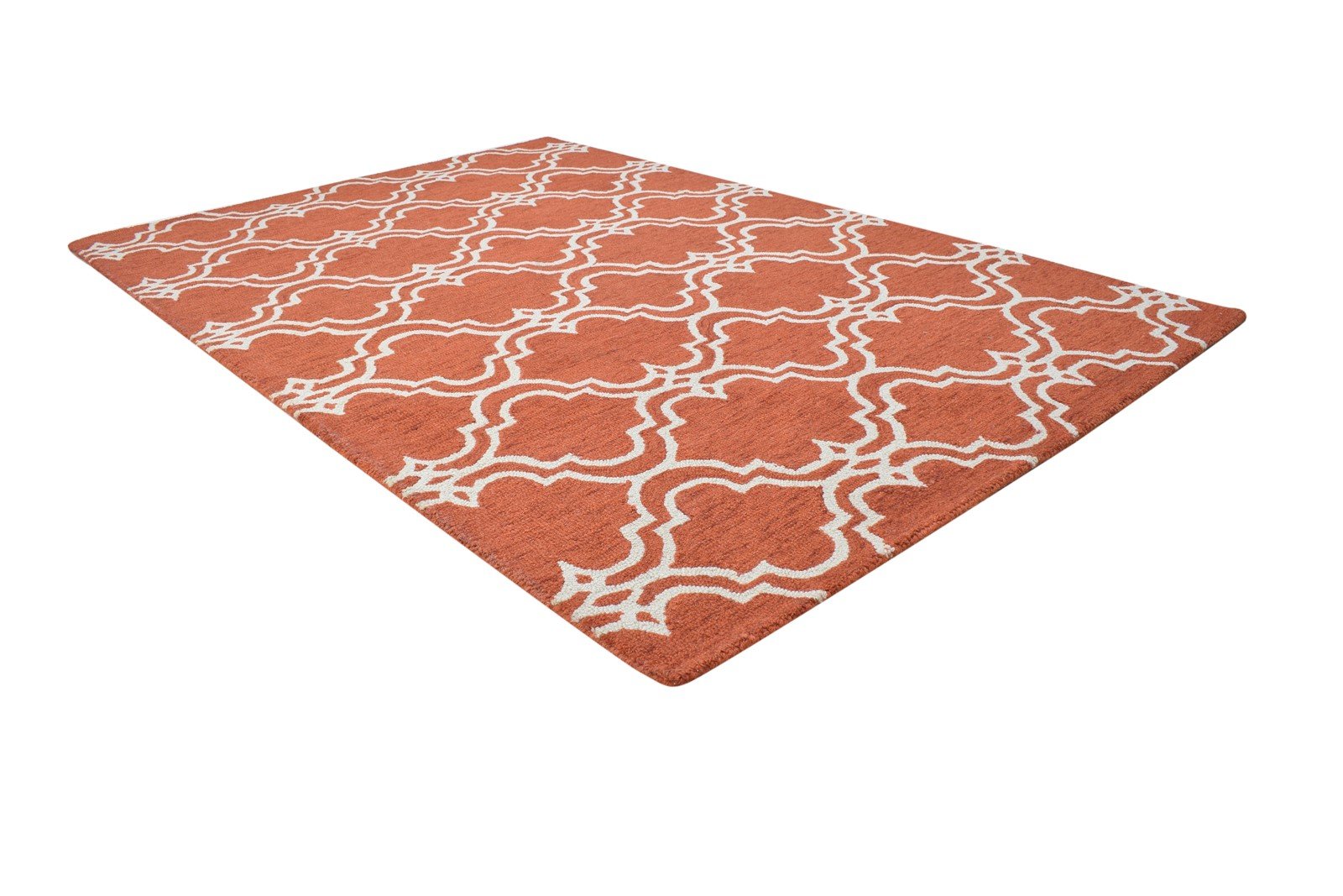 100% Wool Orange Rug 4X6 Modern Hand Tufted Moroccan Trellis Room Size Carpet 