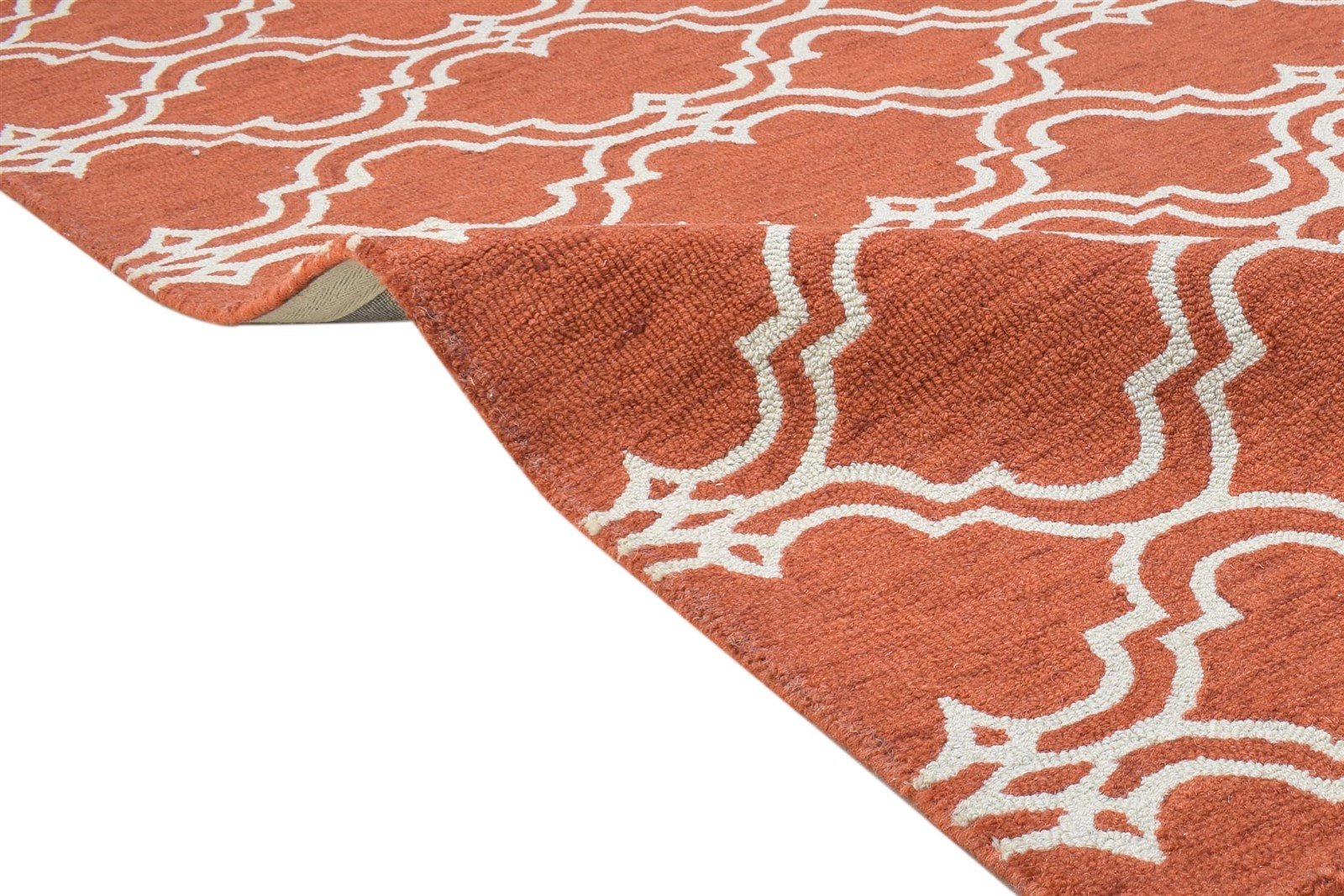 100% Wool Orange Rug 4X6 Modern Hand Tufted Moroccan Trellis Room Size Carpet 