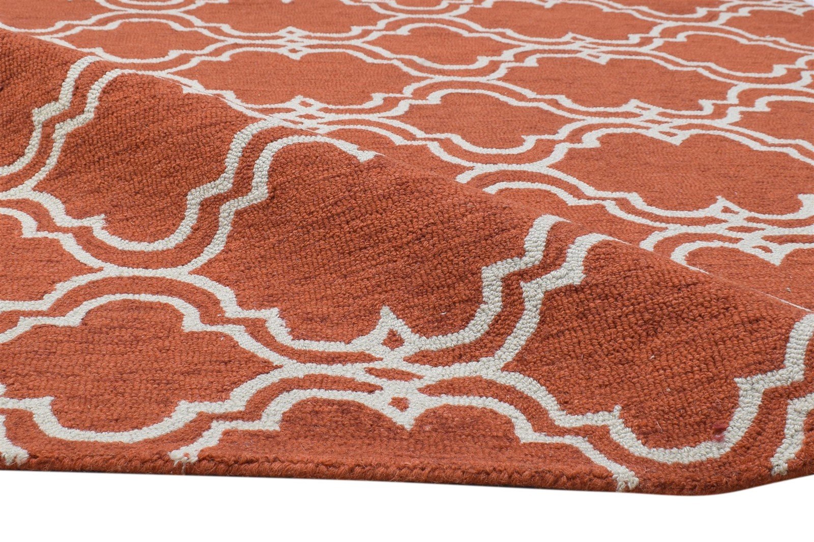 100% Wool Orange Rug 4X6 Modern Hand Tufted Moroccan Trellis Room Size Carpet 