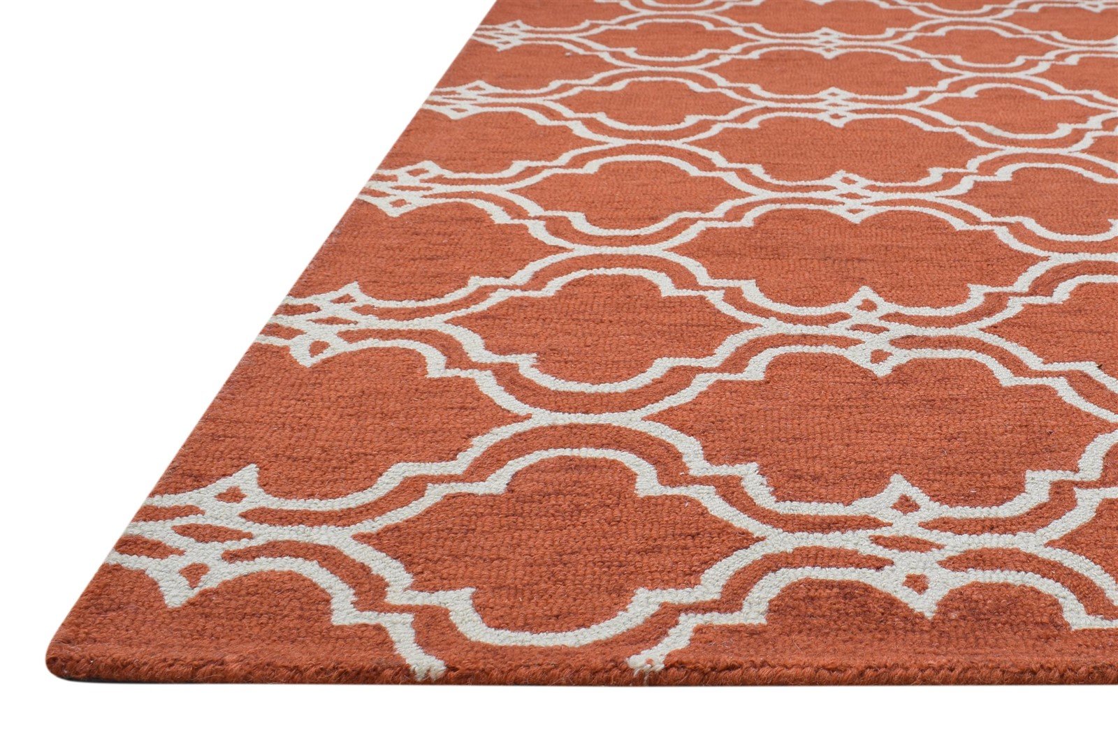 100% Wool Orange Rug 4X6 Modern Hand Tufted Moroccan Trellis Room Size Carpet 