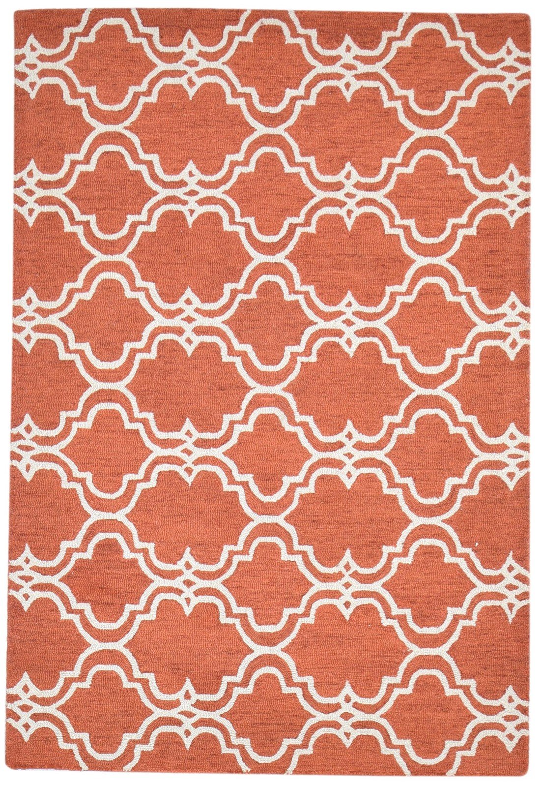 100% Wool Orange Rug 4X6 Modern Hand Tufted Moroccan Trellis Room Size Carpet 