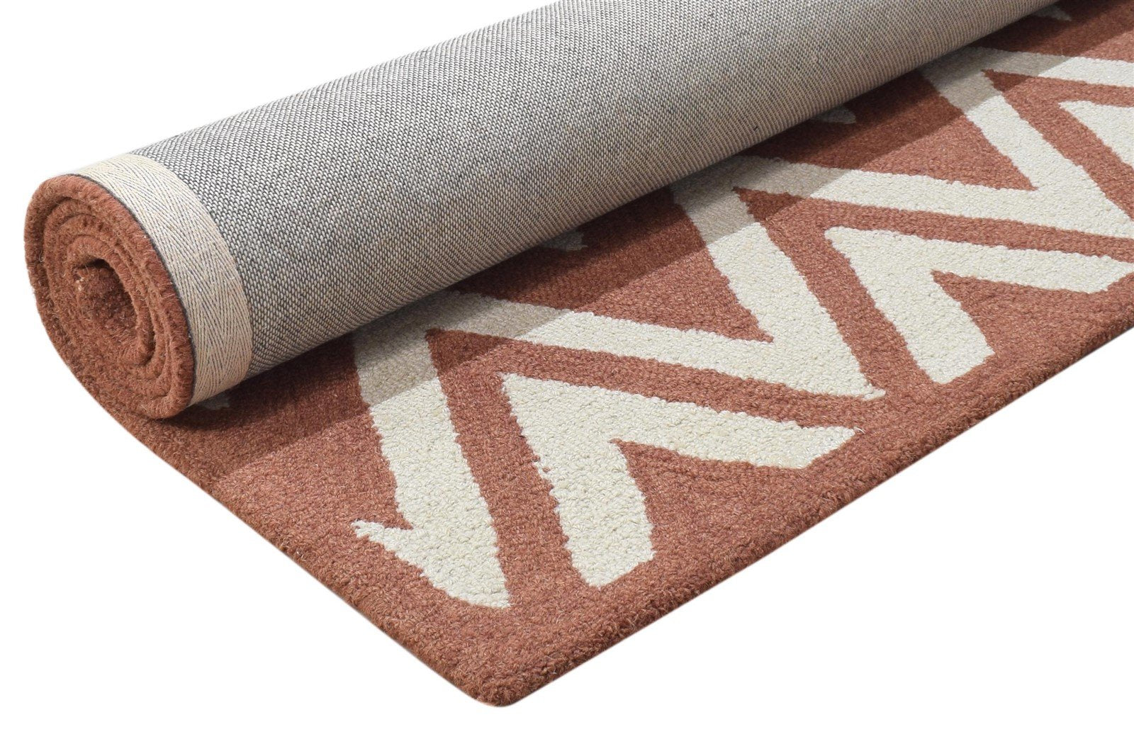 Rust Wool Rug 4' X 6' Modern Hand Tufted Scandinavian Chevron Room Size Carpet 