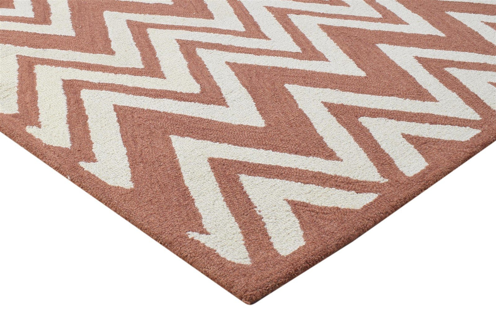 Rust Wool Rug 4' X 6' Modern Hand Tufted Scandinavian Chevron Room Size Carpet 