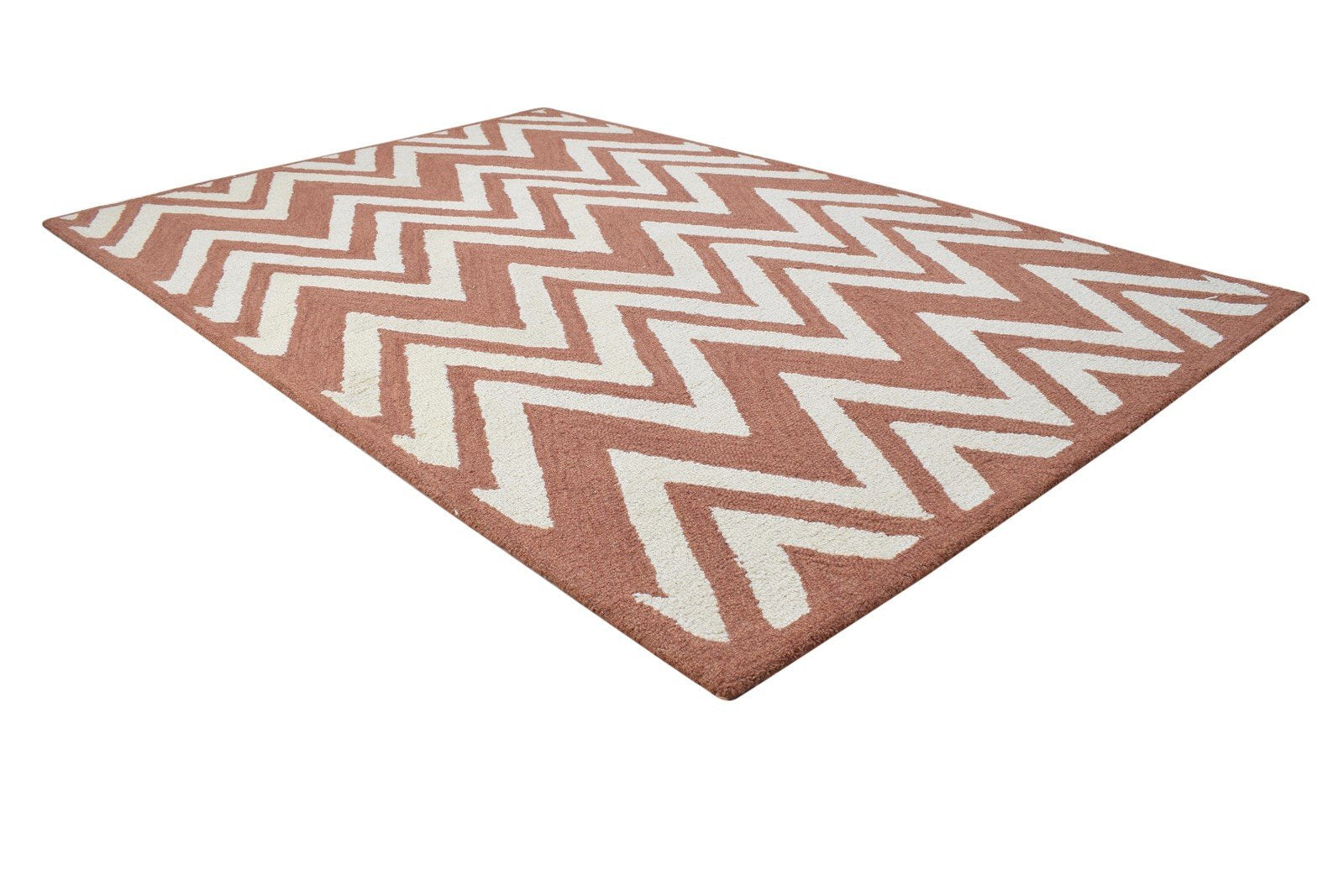 Rust Wool Rug 4' X 6' Modern Hand Tufted Scandinavian Chevron Room Size Carpet 