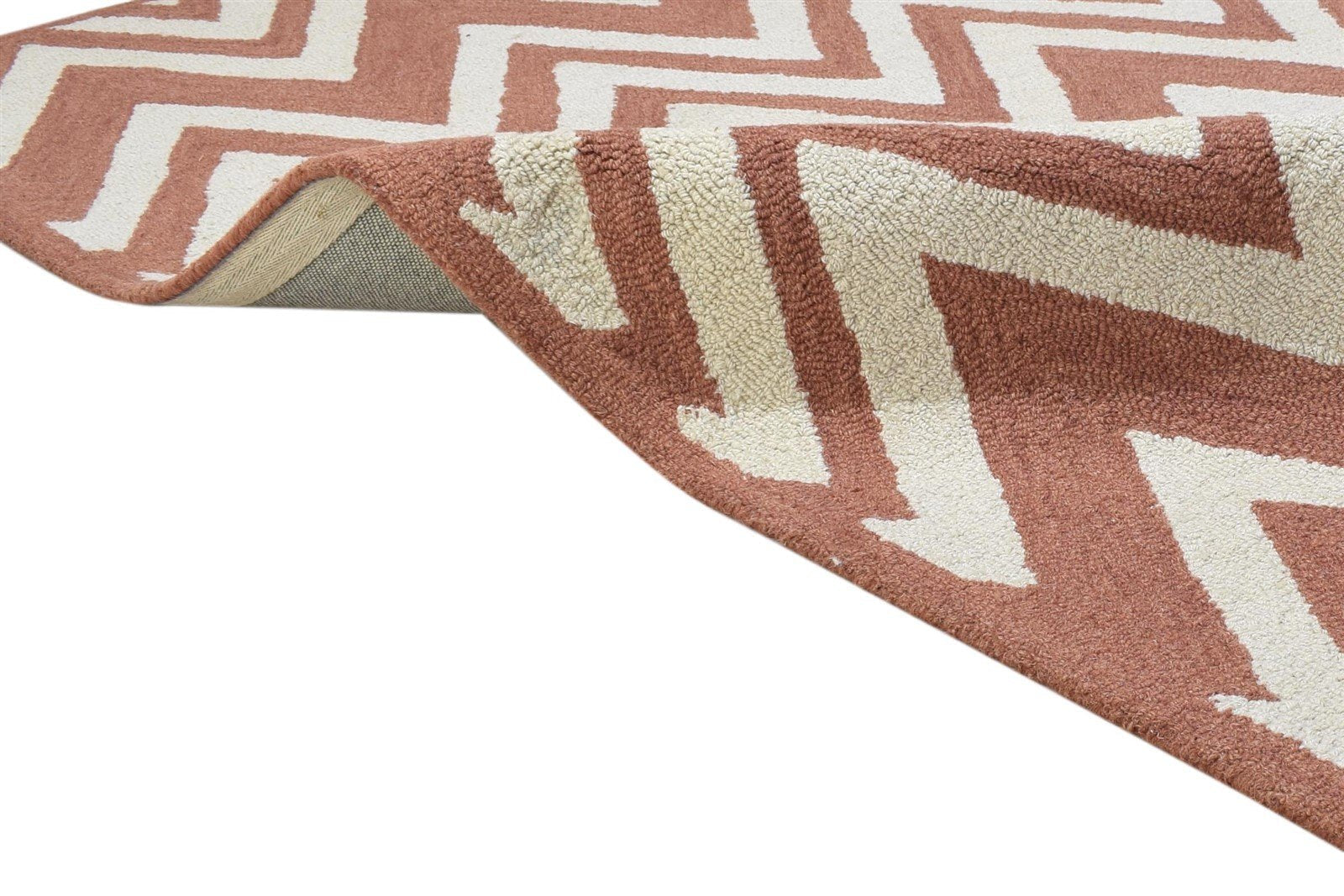 Rust Wool Rug 4' X 6' Modern Hand Tufted Scandinavian Chevron Room Size Carpet 