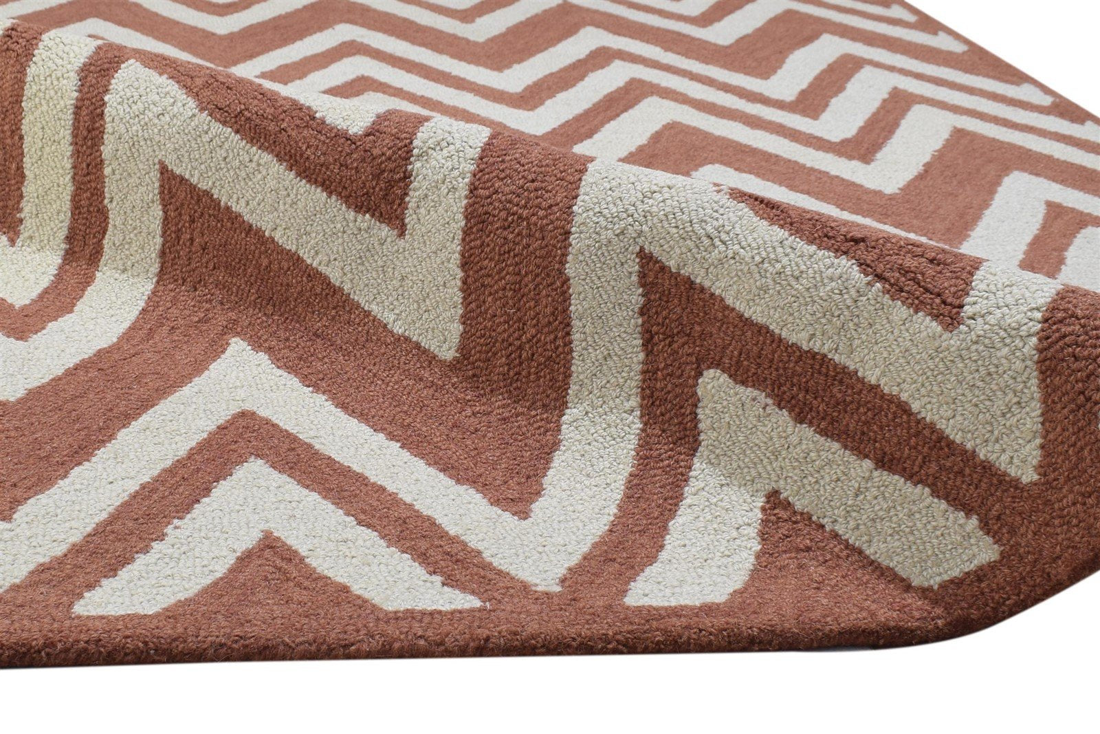 Rust Wool Rug 4' X 6' Modern Hand Tufted Scandinavian Chevron Room Size Carpet 