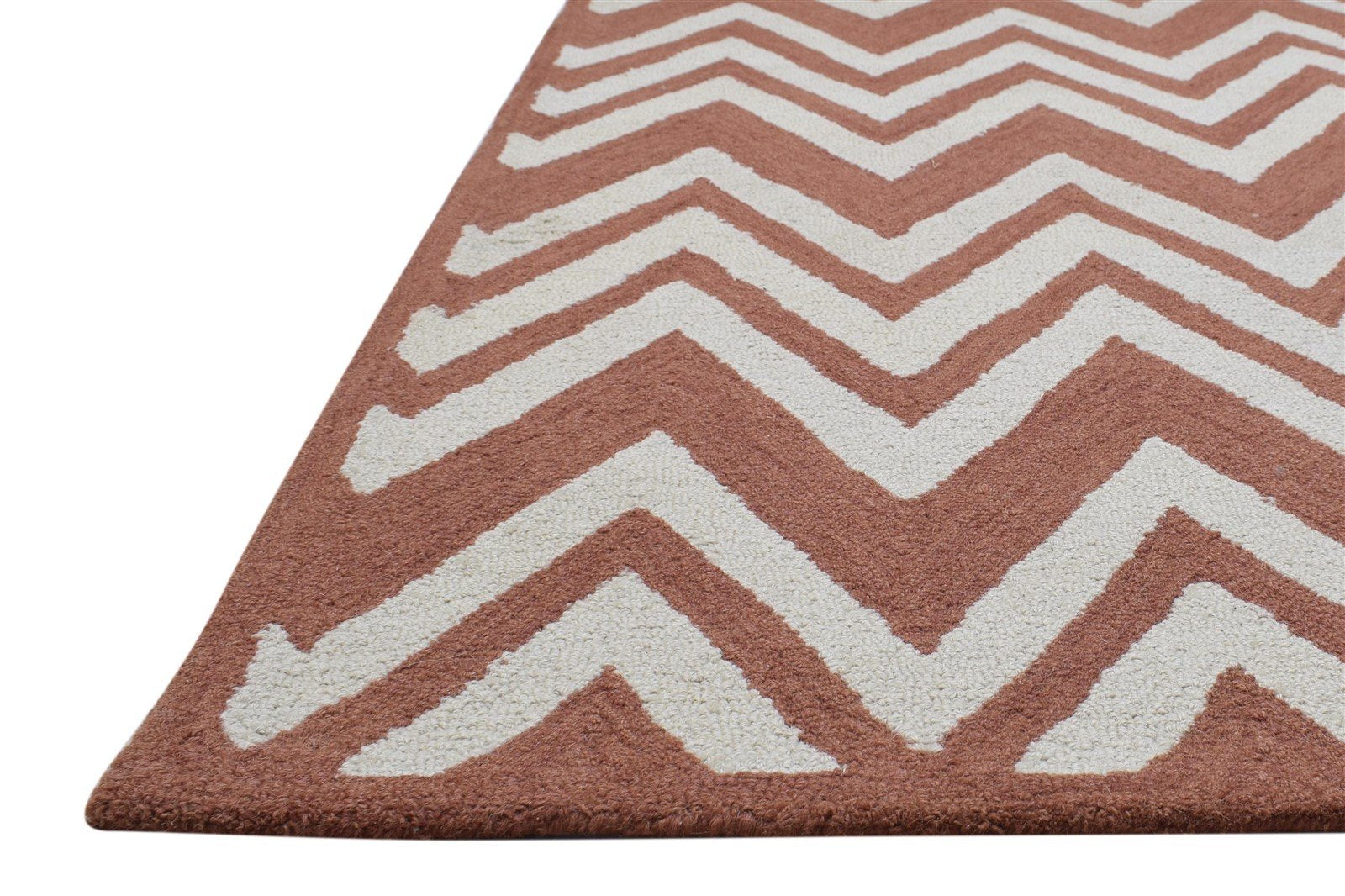 Rust Wool Rug 4' X 6' Modern Hand Tufted Scandinavian Chevron Room Size Carpet 