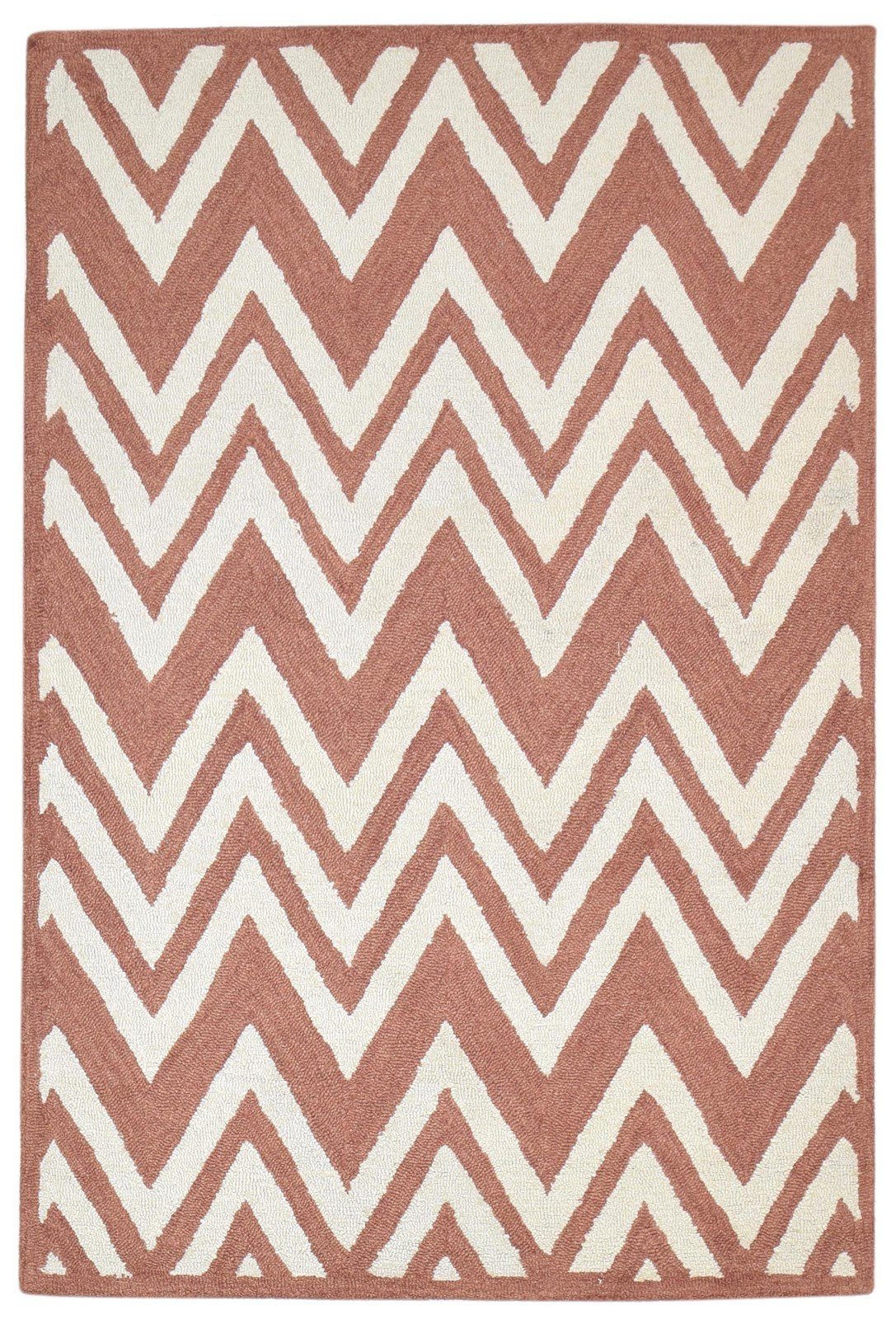 Rust Wool Rug 4' X 6' Modern Hand Tufted Scandinavian Chevron Room Size Carpet 