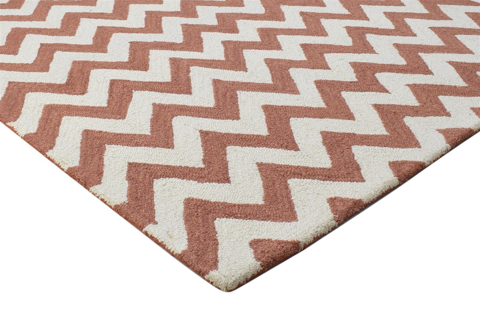 4' X 6' Rug Wool Rust Modern Hand Tufted Scandinavian Chevron Room Size Carpet 