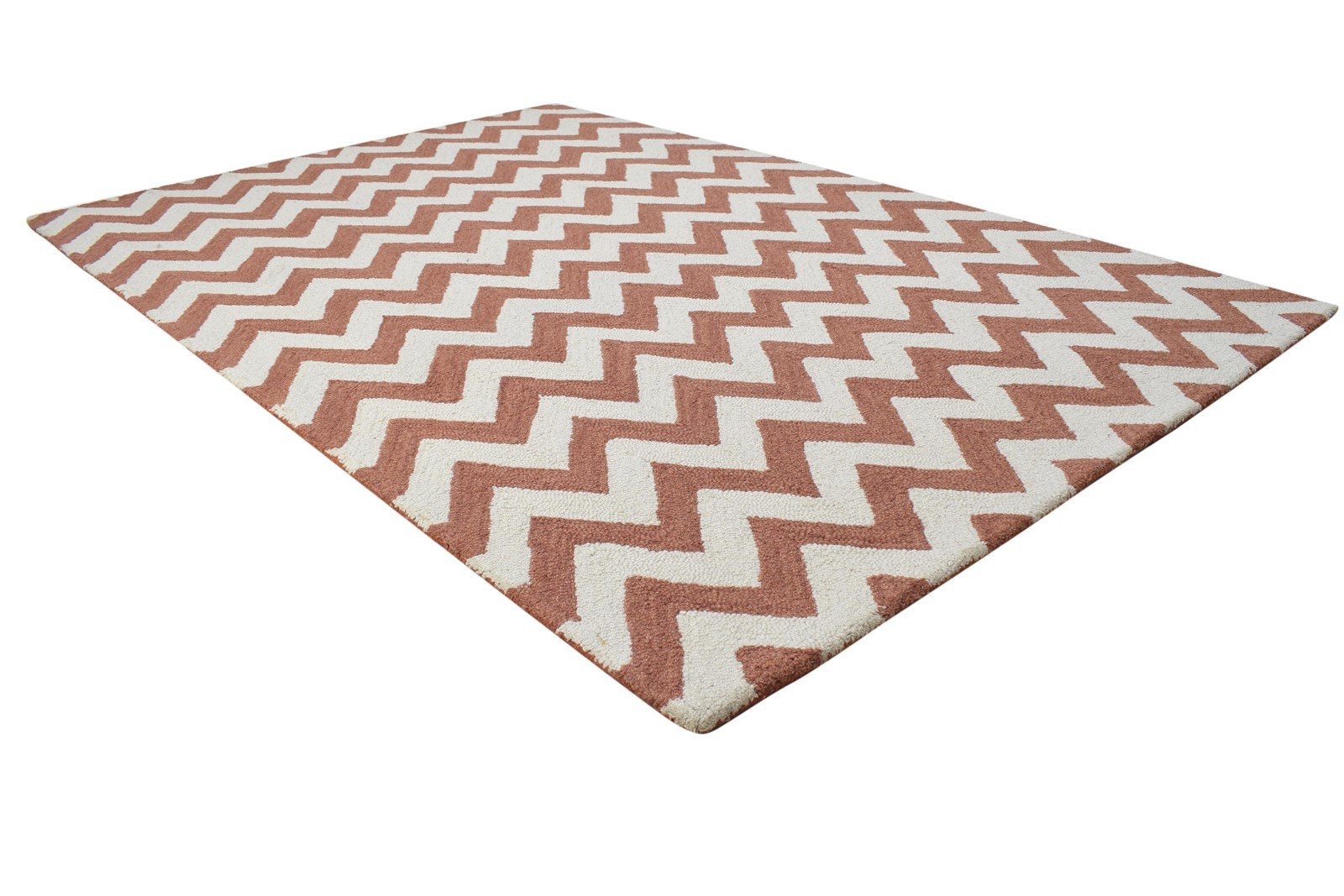 4' X 6' Rug Wool Rust Modern Hand Tufted Scandinavian Chevron Room Size Carpet 