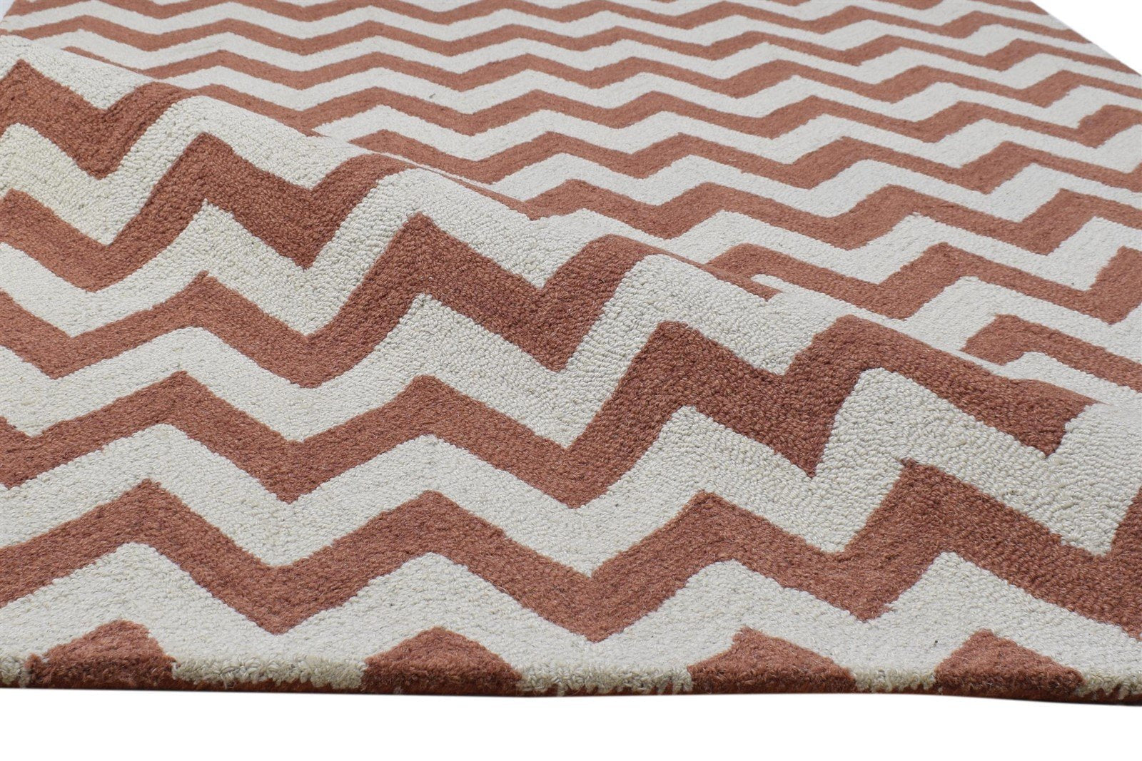 4' X 6' Rug Wool Rust Modern Hand Tufted Scandinavian Chevron Room Size Carpet 