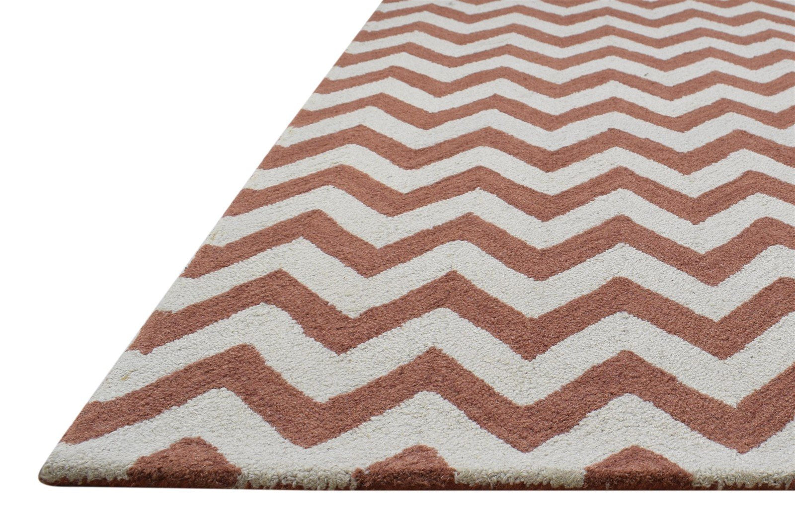 4' X 6' Rug Wool Rust Modern Hand Tufted Scandinavian Chevron Room Size Carpet 