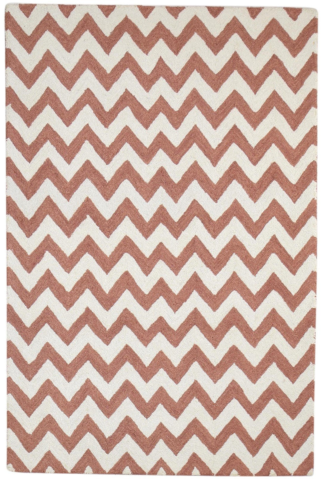 4' X 6' Rug Wool Rust Modern Hand Tufted Scandinavian Chevron Room Size Carpet 