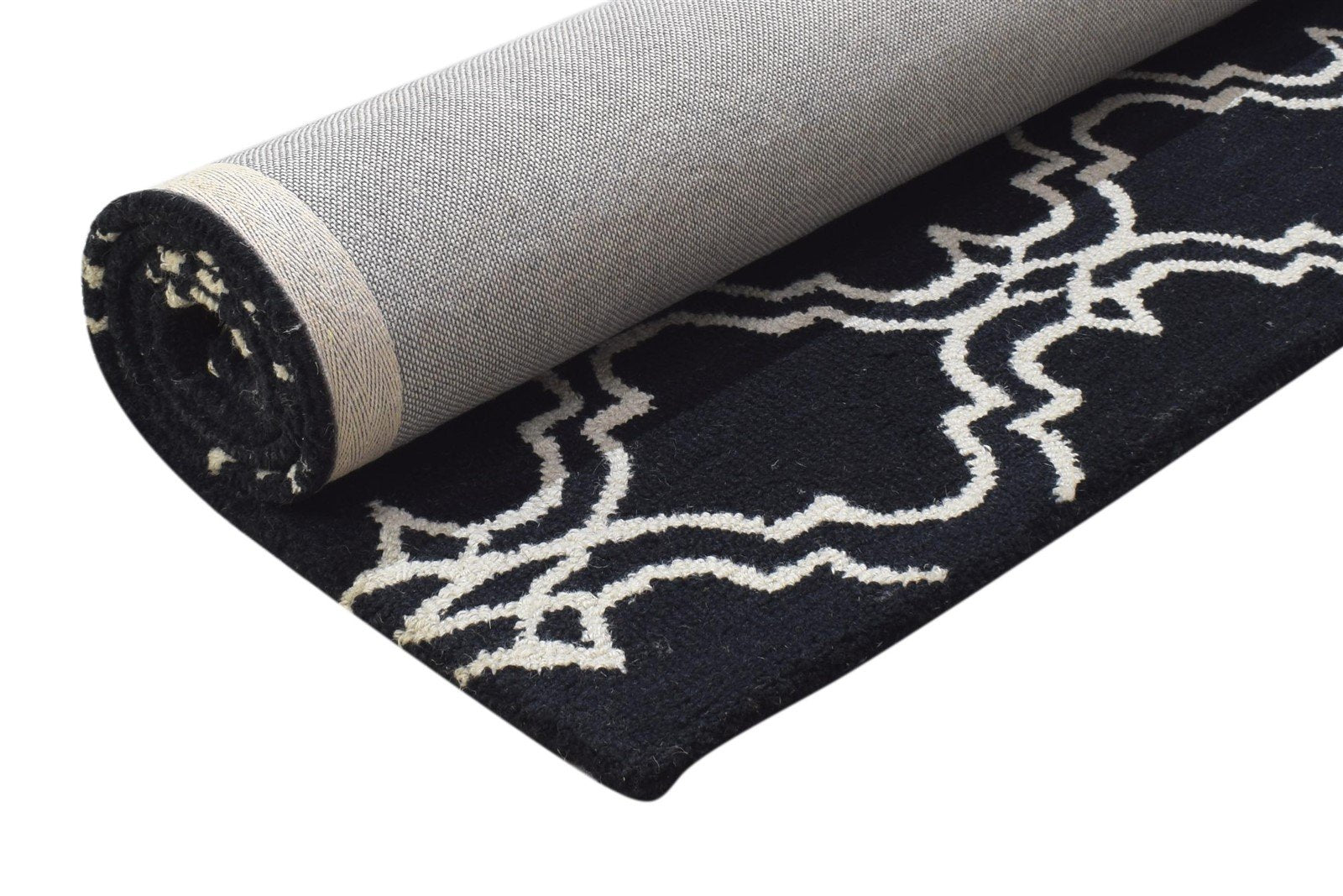 Hand Tufted Black Wool Rug 4' X 6' Modern Moroccan Trellis Room Size Carpet 