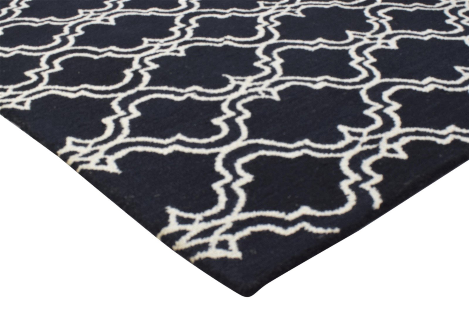 Hand Tufted Black Wool Rug 4' X 6' Modern Moroccan Trellis Room Size Carpet 