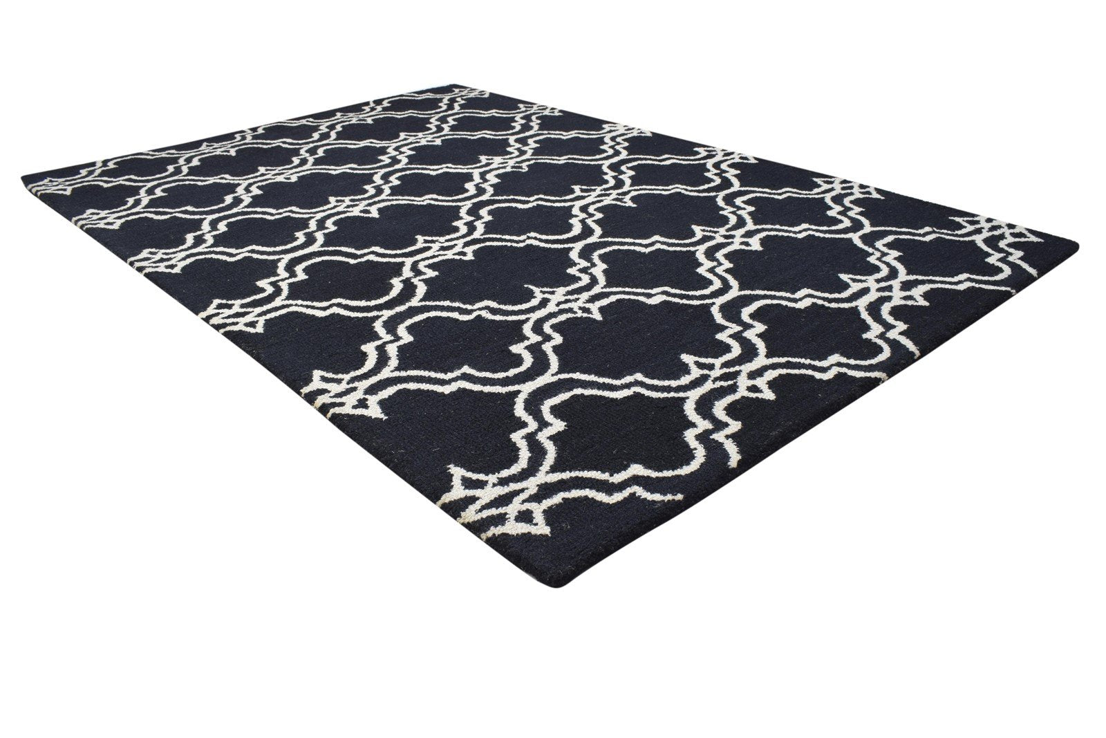 Hand Tufted Black Wool Rug 4' X 6' Modern Moroccan Trellis Room Size Carpet 