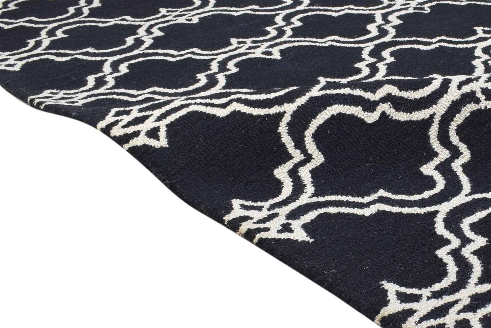 Hand Tufted Black Wool Rug 4' X 6' Modern Moroccan Trellis Room Size Carpet 