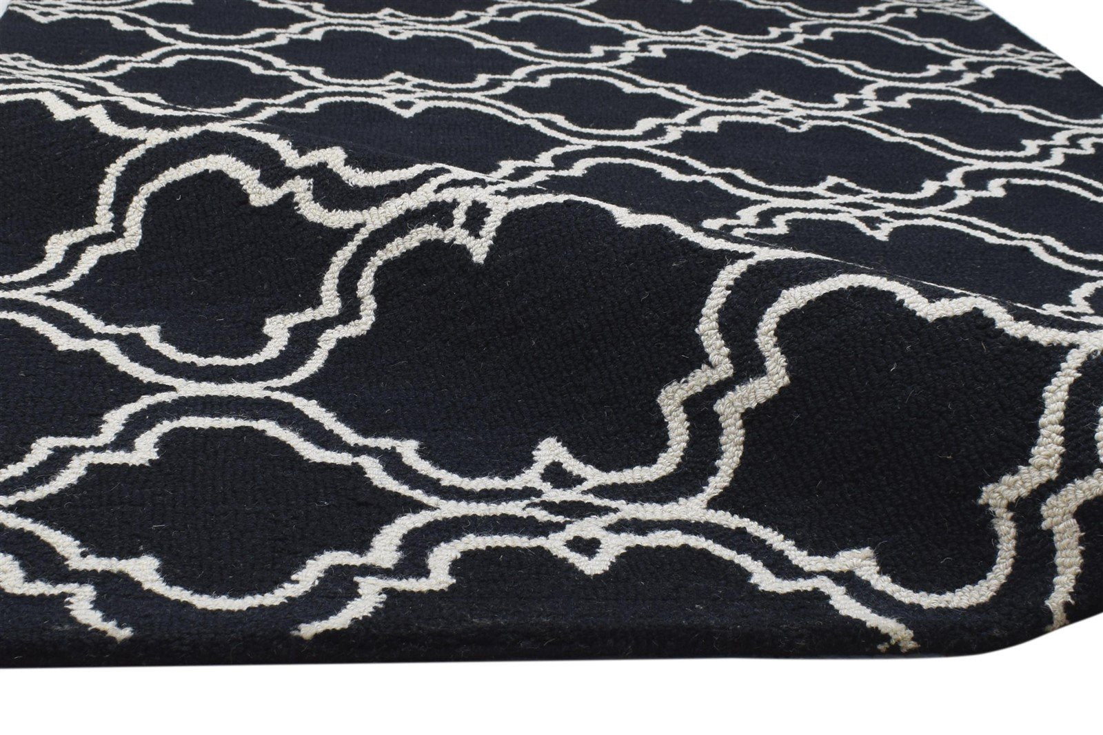 Hand Tufted Black Wool Rug 4' X 6' Modern Moroccan Trellis Room Size Carpet 