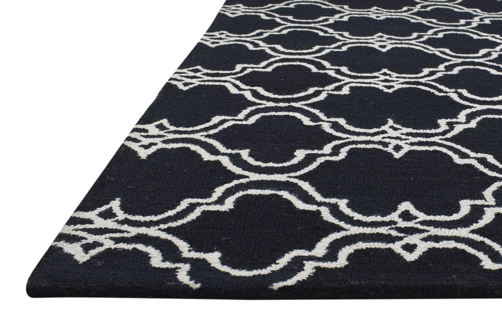 Hand Tufted Black Wool Rug 4' X 6' Modern Moroccan Trellis Room Size Carpet 