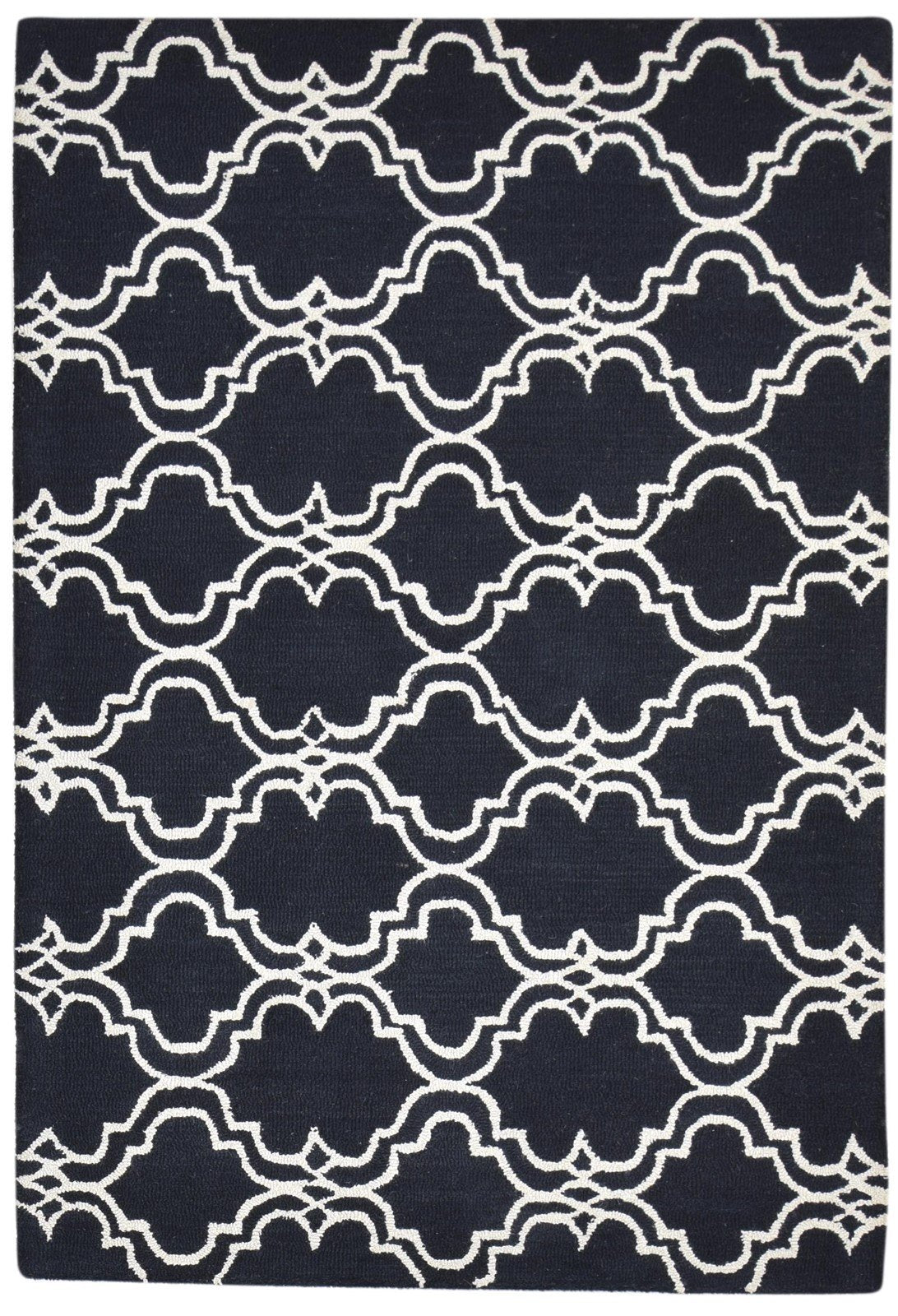 Hand Tufted Black Wool Rug 4' X 6' Modern Moroccan Trellis Room Size Carpet 