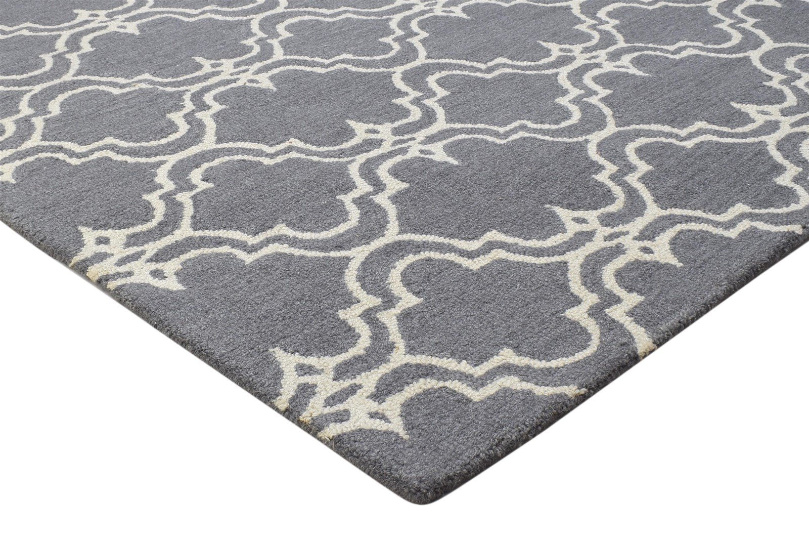 Wool Charcoal Rug 4' X 6' Modern Hand Tufted Moroccan Trellis Room Size Carpet 