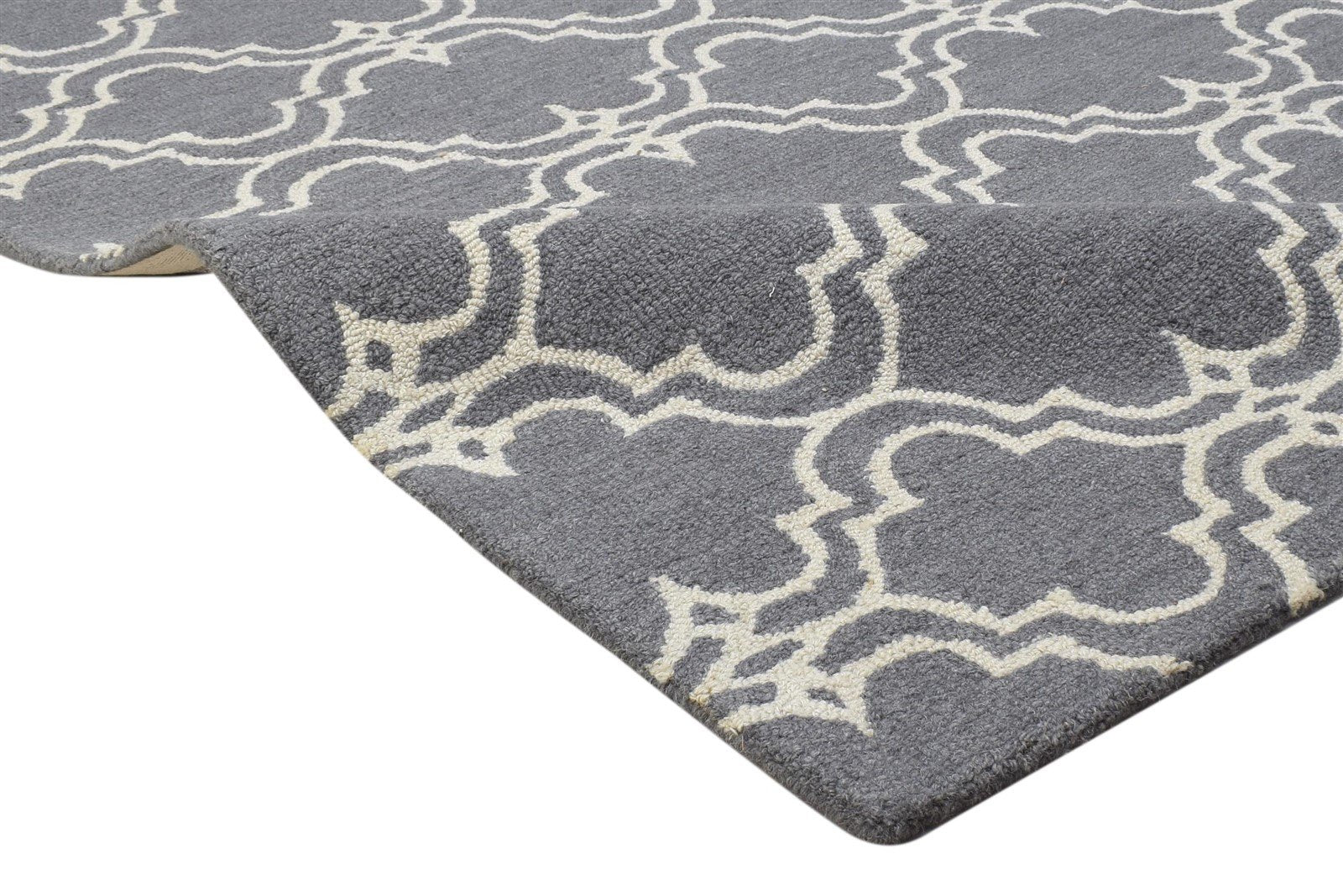 Wool Charcoal Rug 4' X 6' Modern Hand Tufted Moroccan Trellis Room Size Carpet 