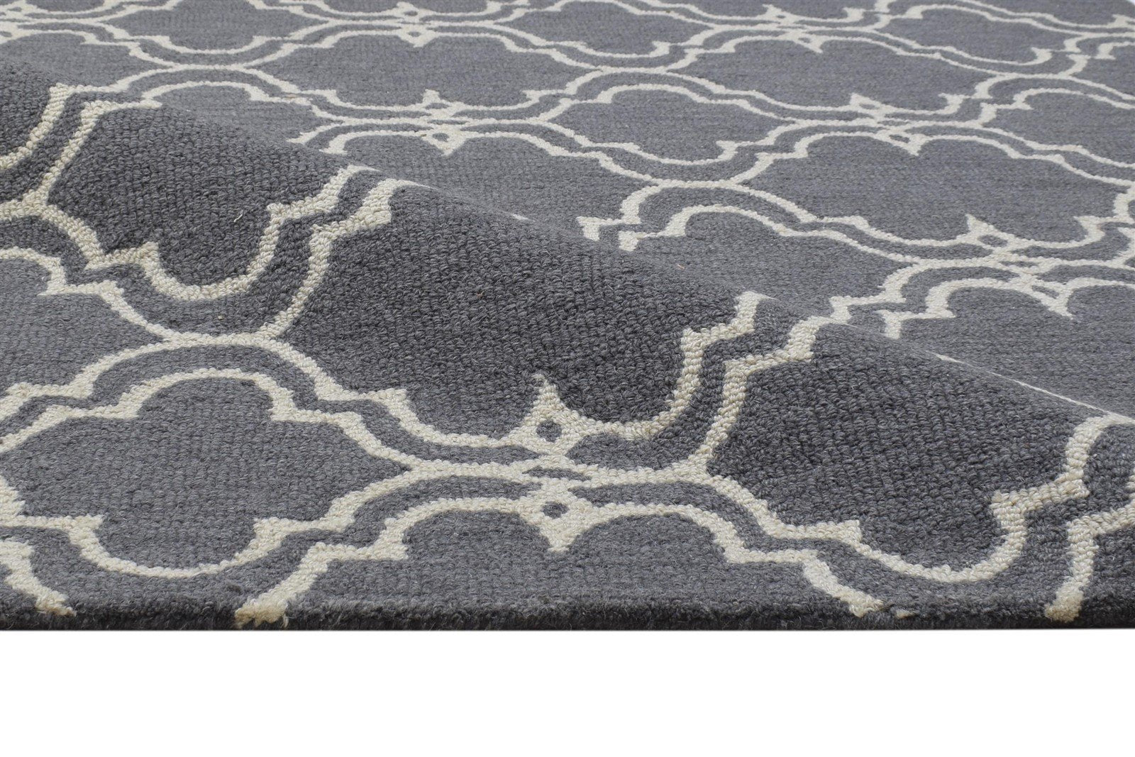 Wool Charcoal Rug 4' X 6' Modern Hand Tufted Moroccan Trellis Room Size Carpet 