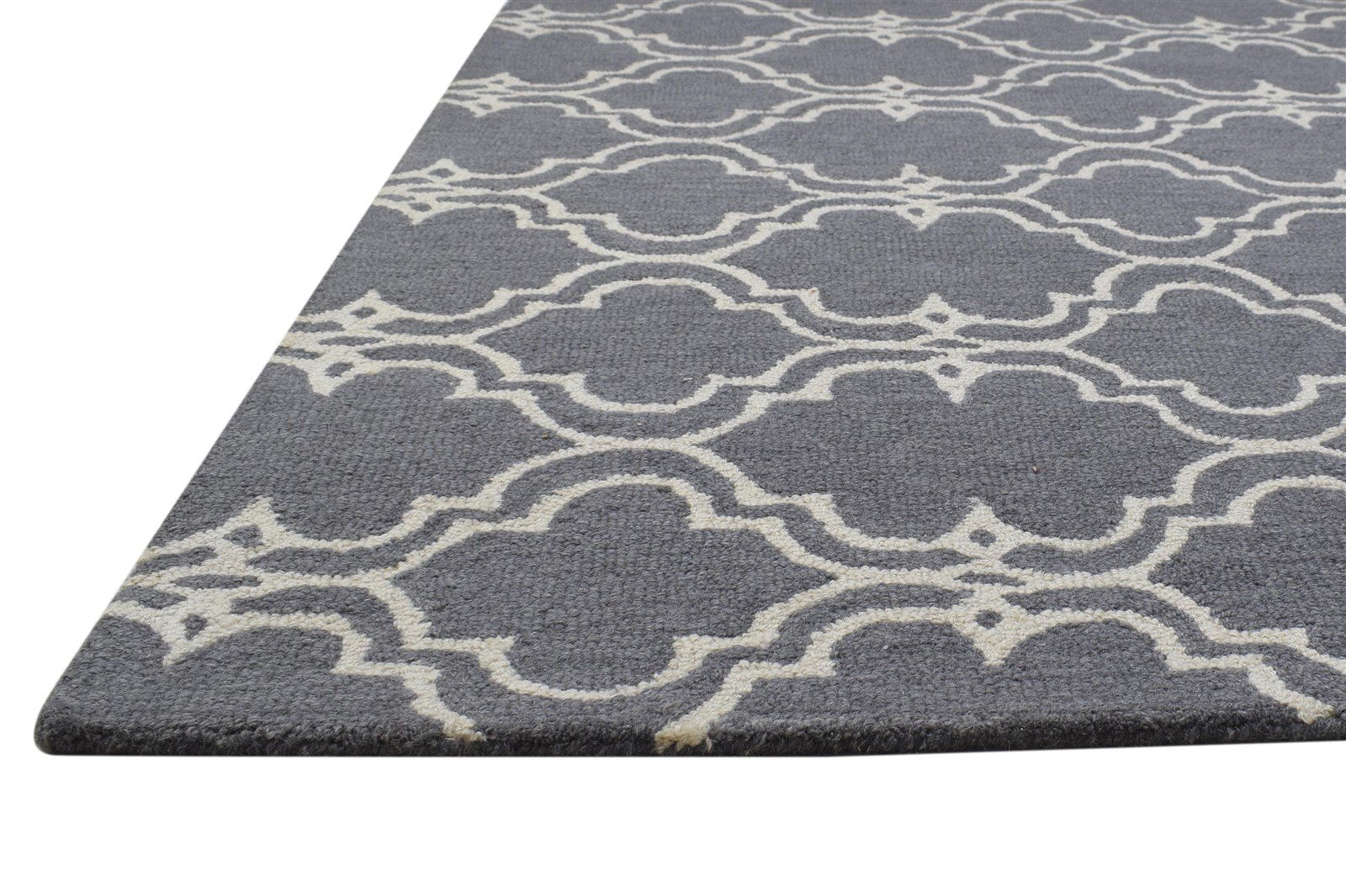 Wool Charcoal Rug 4' X 6' Modern Hand Tufted Moroccan Trellis Room Size Carpet 