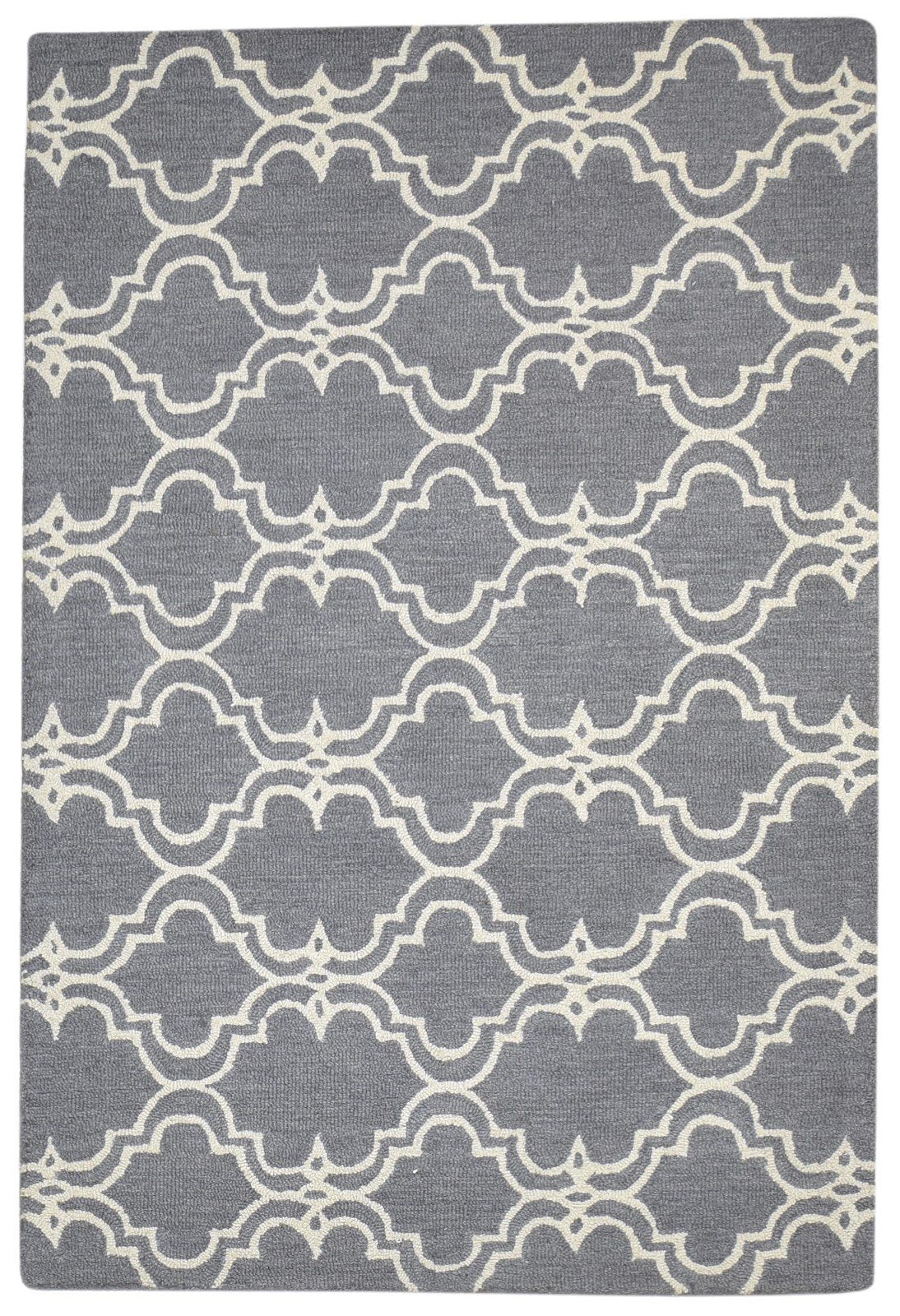 Wool Charcoal Rug 4' X 6' Modern Hand Tufted Moroccan Trellis Room Size Carpet 